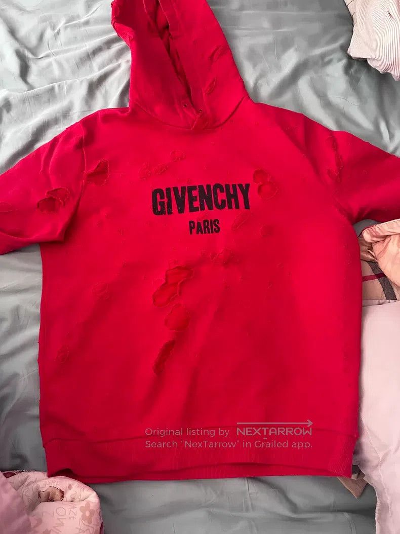 Givenchy Givenchy Red Hole Hooded Sweatshirt Size US XL / EU 56 / 4 - 1 Thumbnail