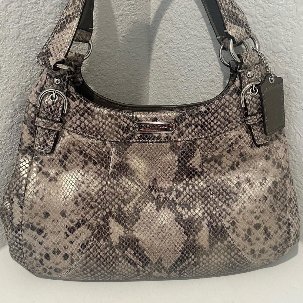 Coach Coach Maggie Python Print Leather Madison Hobo Bag Gray Tan Size ONE SIZE - 3 Thumbnail