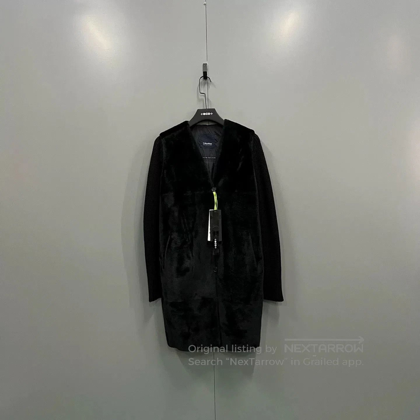 MaxMara Black Knit Coat with Fur Detail.