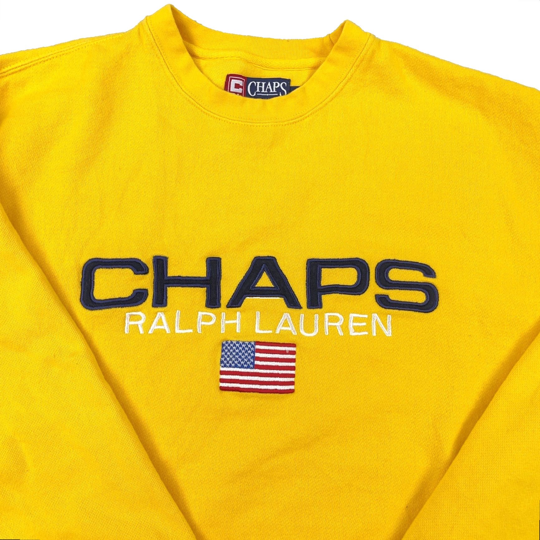 Chaps VINTAGE Chaps Ralph Lauren Sweatshirt Men L Yellow USA Flag Spell Out 90s Mens Sweatshirt Size US L / EU 52-54 / 3 - 2 Thumbnail