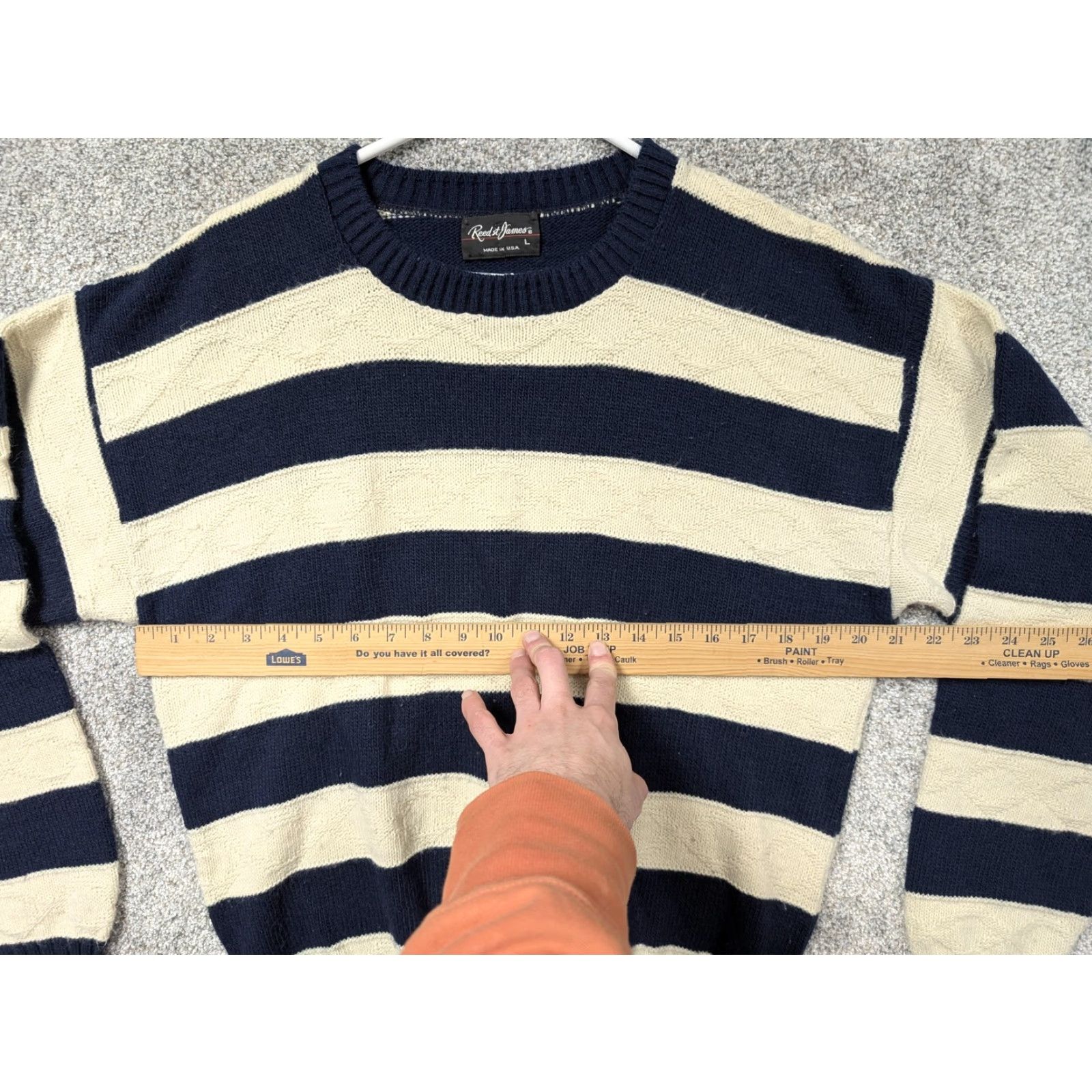 Vintage VINTAGE Reed St James Sweater Men L Blue Cream Stripe Knit Crew Neck Pullover Knit Size US L / EU 52-54 / 3 - 3 Thumbnail