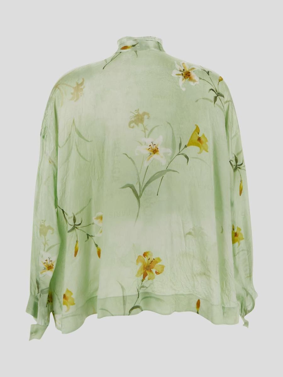 Balenciaga o1mt1gz0225 Lilies Fluid Vareuse Shirt in Light Green Size XS / US 0-2 / IT 36-38 - 3 Thumbnail