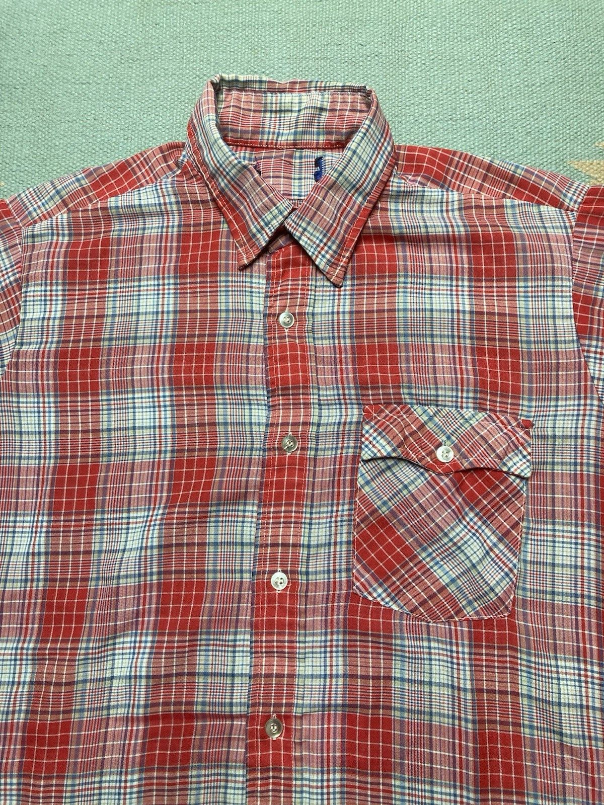 Vintage Vintage 80s button shirt plaid lightweight poly cotton large Size US L / EU 52-54 / 3 - 2 Thumbnail