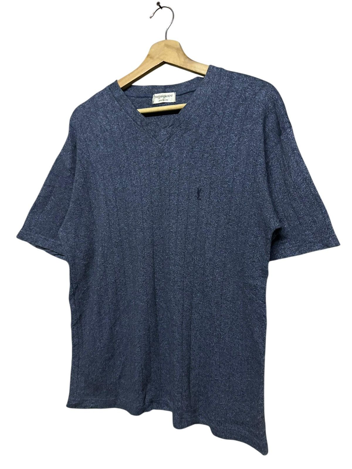 Yves Saint Laurent Vtg🔥YSL YvesSaintLaurent Pour Homme V-neck Small Logo Tee Size US M / EU 48-50 / 2 - 4 Thumbnail