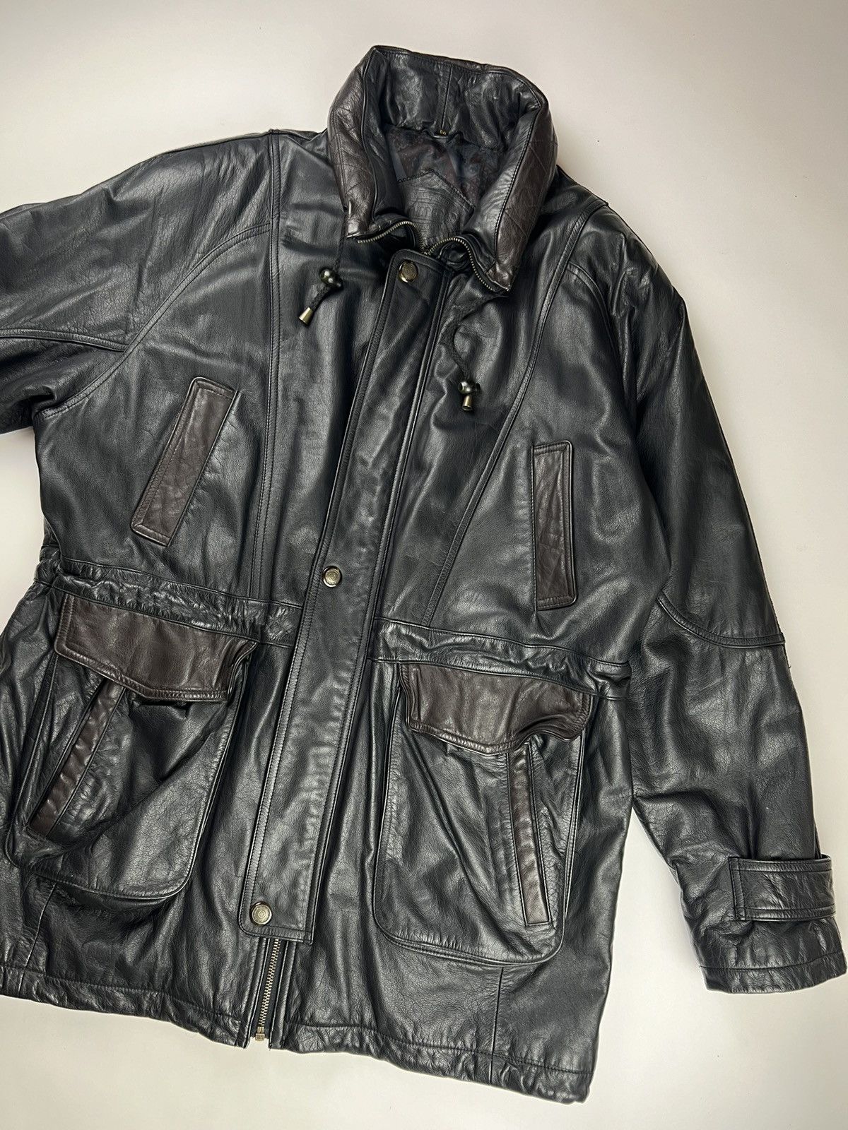 Japanese Brand × Vintage Vintage men's leather jacket black with brown inserts Size US XL / EU 56 / 4 - 2 Thumbnail