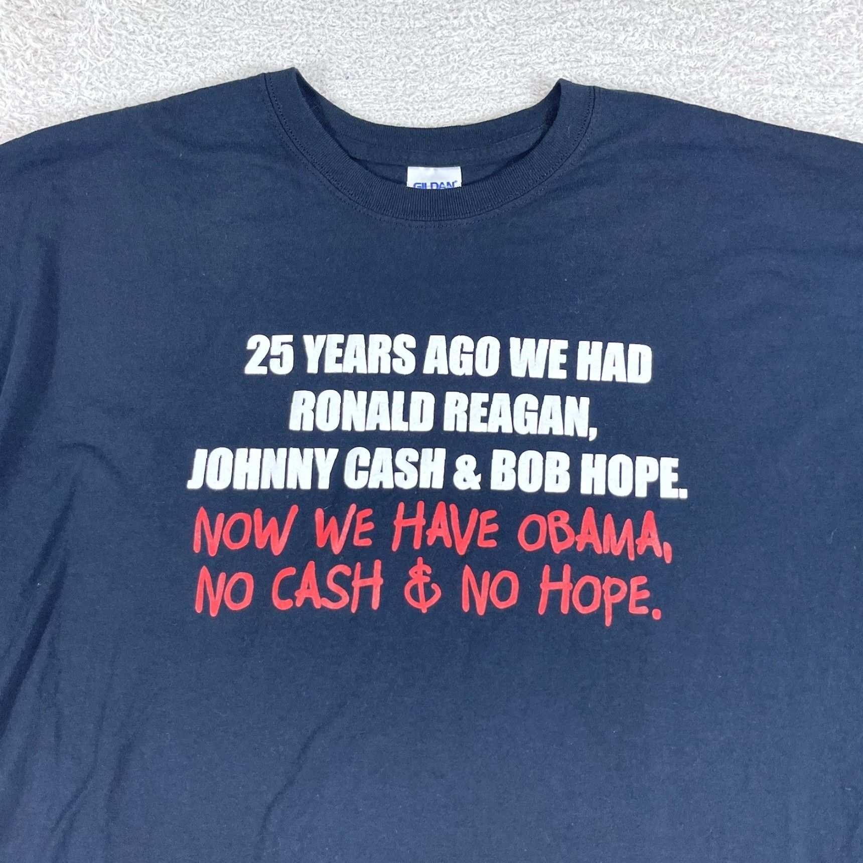 Gildan VINTAGE Anti Obama Political T-Shirt Mens XL Black Y2K Ronald Reagan Parody USA T-Shirt Mens XL Black USA Reagan Parody Y2K Vintage USA Size US XL / EU 56 / 4 - 2 Thumbnail
