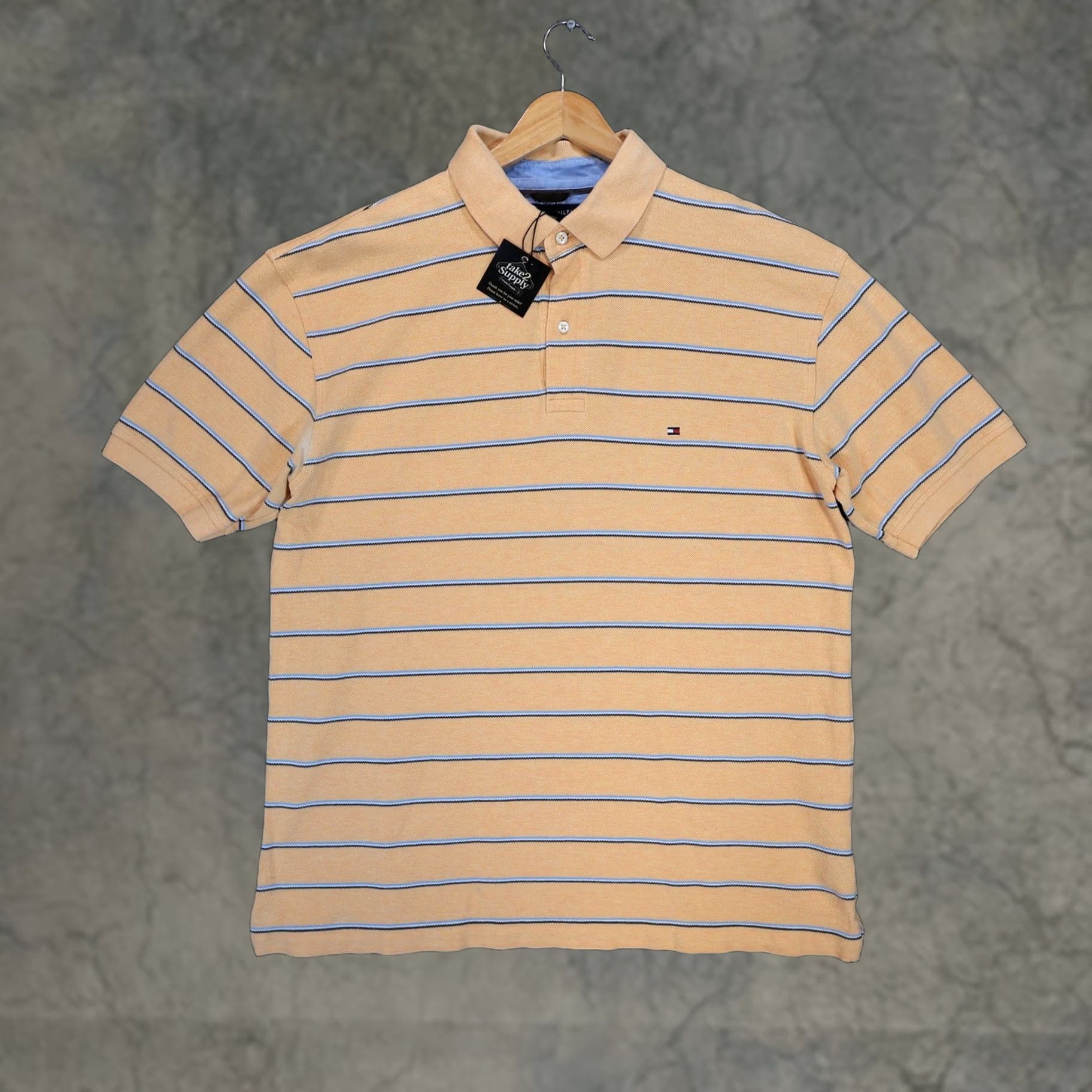 Tommy Hilfiger Tommy Hilfiger Polo Shirt Mens Large Orange Striped Pique Short Sleeve Button Collar Embroidered Logo Classic Fit Mens Size US L / EU 52-54 / 3 - 1 Thumbnail