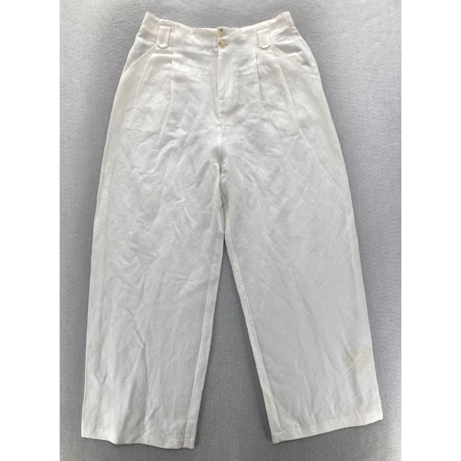 Anthropologie The Korner Linen Pleated Trousers Women's 4 White Relaxed Taper Pants Size 27" / US 4 / IT 40 - 2 Thumbnail