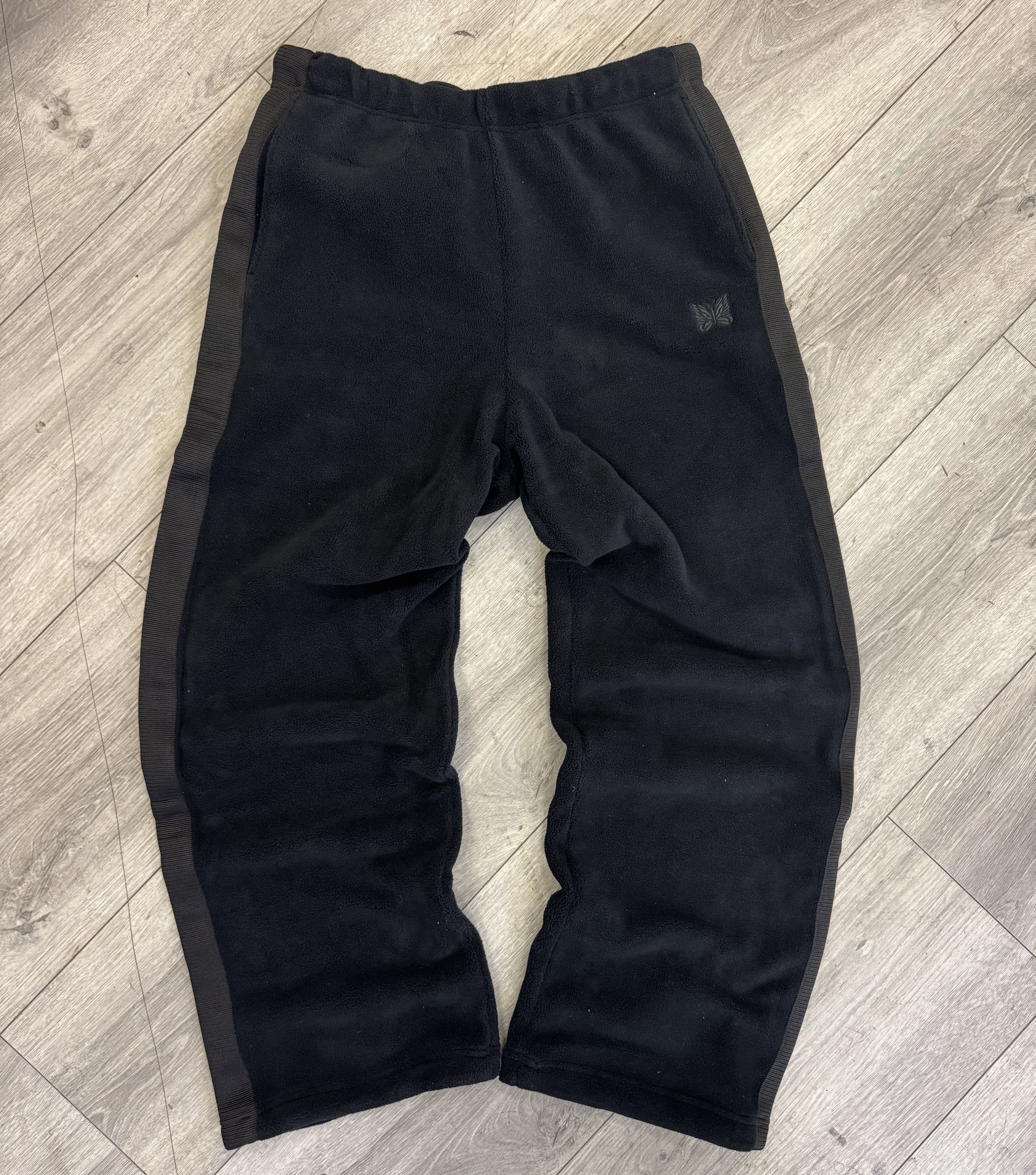 Needles Needles Japan Poly Black/Charcoal + Silver Track pants sz