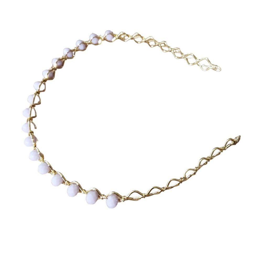 Designer Gold Plated and Pink Beaded Head Band Size ONE SIZE - 1 Thumbnail