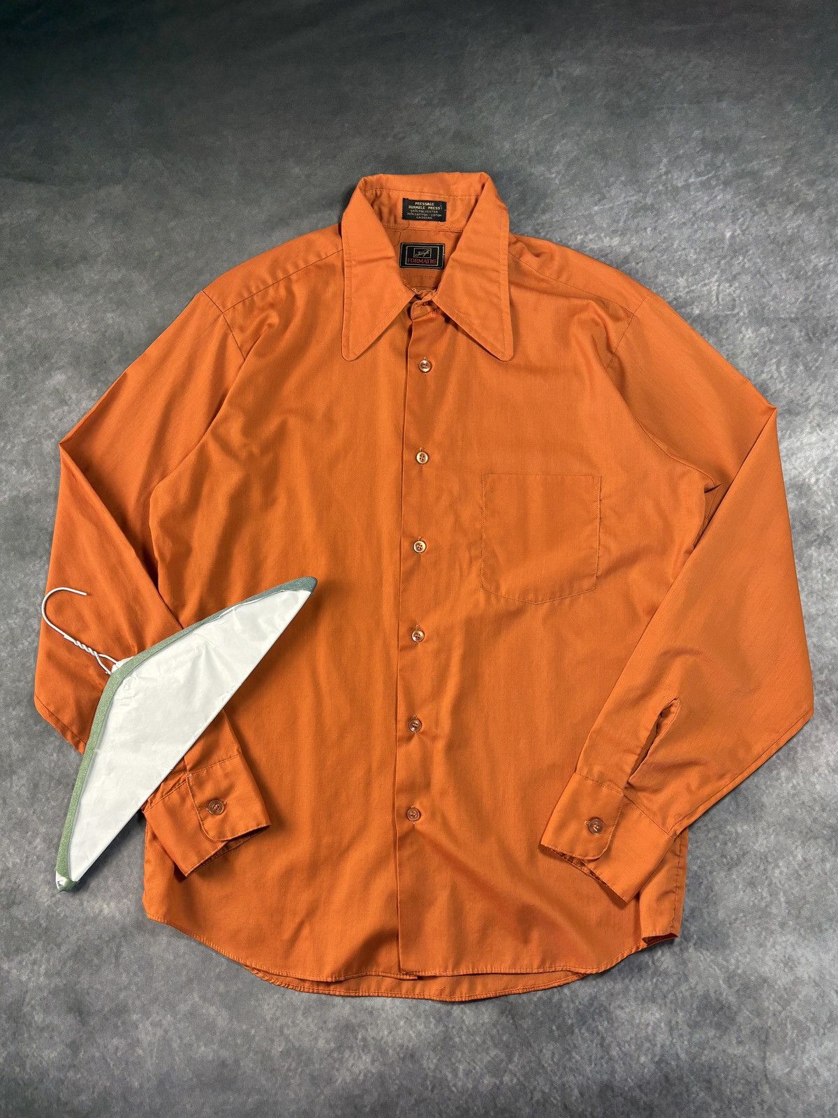 Vintage 1970s Vintage Shirt Dog Collar Disco Orange Forsyth Perma Pr Size US S / EU 44-46 / 1 - 1 Thumbnail