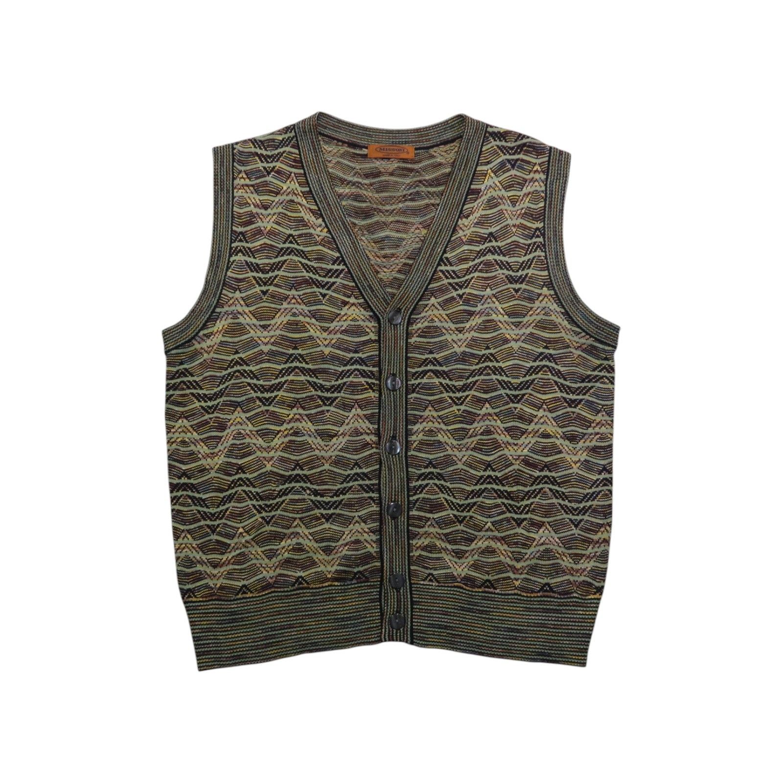 Missoni Vintage 90s Missoni Psychedelic Wave Cardigan Knit Vest Size US M / EU 48-50 / 2 - 1 Thumbnail