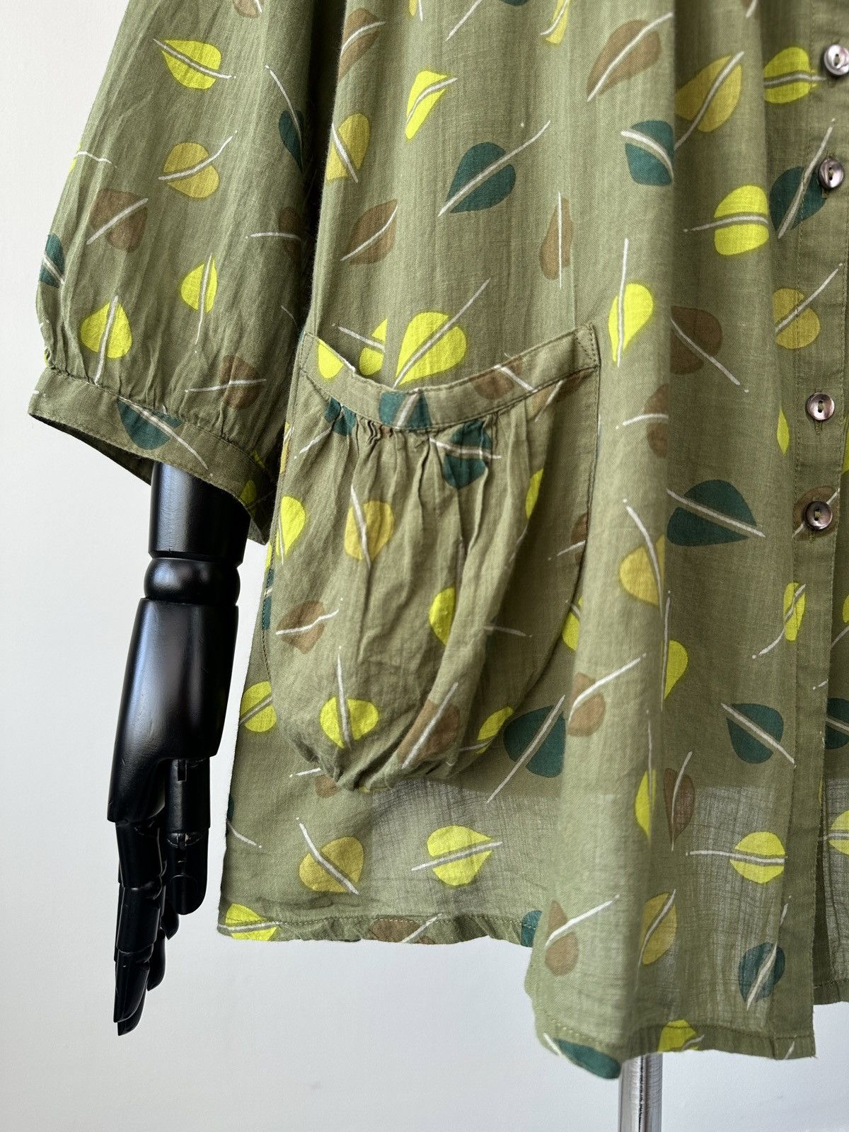 Gudrun Sjoden GUDRUN SJODEN Olive Leaf Print Cotton Tunic Blouse Lagenlook Size M / US 6-8 / IT 42-44 - 6 Thumbnail