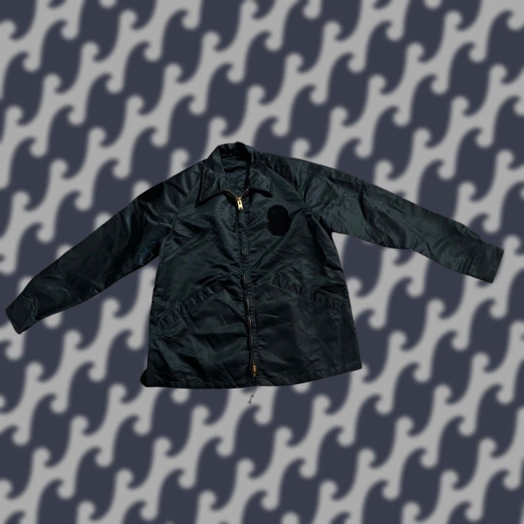 VINTAGE 1970s Police Patrol Bomber Jacket Nylon Men’s XL Navy Blue Landgirl Military Style