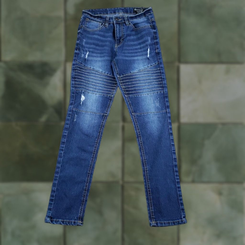 Southpole Southpole Jeans Mens 29x30 Blue Skinny Moto Biker Denim Distressed Jeans Size US 29 - 1 Thumbnail