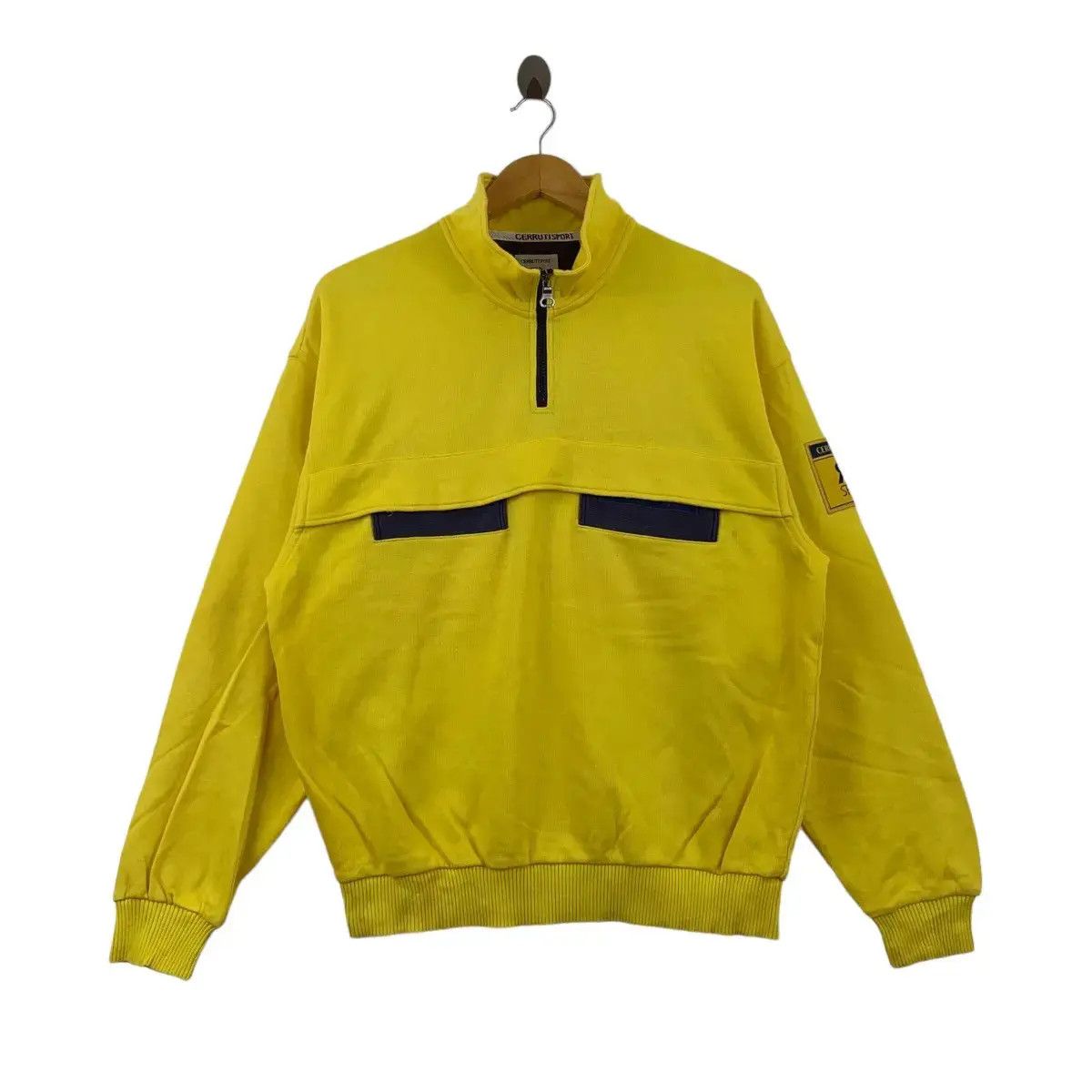 Vintage Vintage CERRUTI SPORT ITALY Half Zipper Yellow Sweatshirt Size L / US 10 / IT 46 - 1 Thumbnail