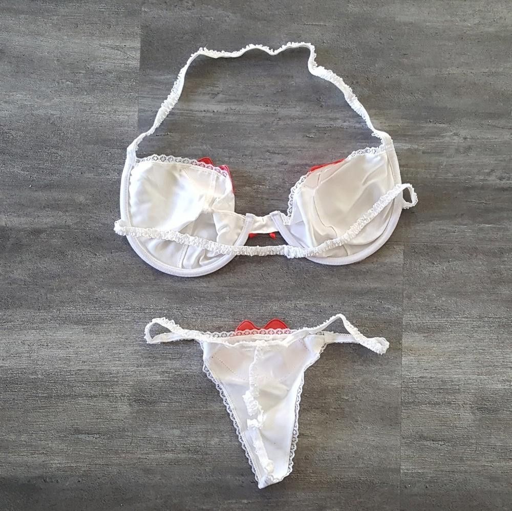 Designer White Valentine Kiss Lingerie Set Size ONE SIZE - 2 Thumbnail