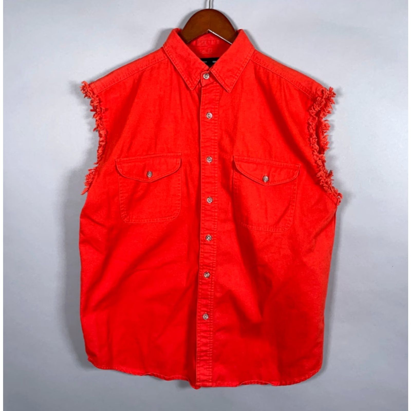 Vintage Twin Motorcycle Apparel Sleeveless Button-Up Shirt Adult Large Orange Flaming Eagle Biker Mens Size US L / EU 52-54 / 3 - 2 Thumbnail