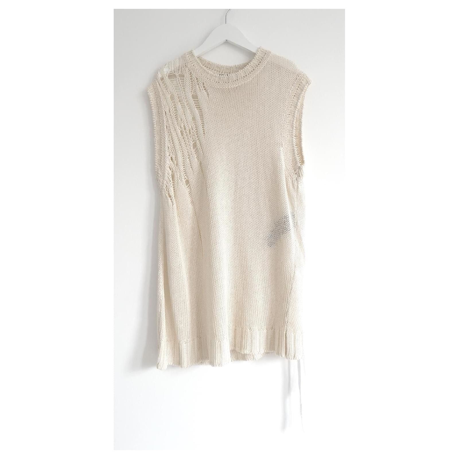 Ann Demeulemeester Fabian Distressed Tank Sweater Cream