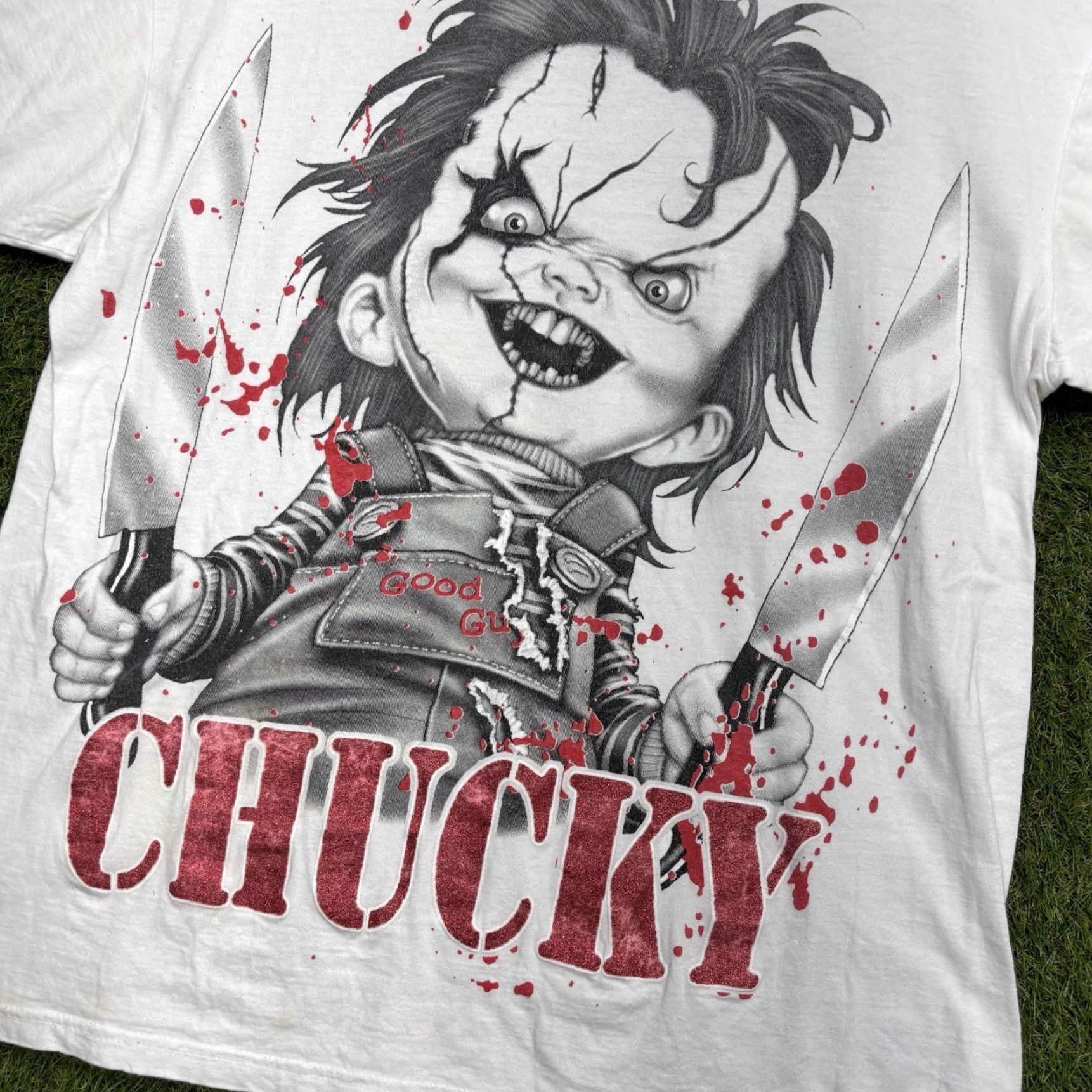 Logo 7 VINTAGE Phat Doc Chucky Shirt Adult XL Graphic Print Horror Movie 90s White Double-Sided Mens Size US XL / EU 56 / 4 - 2 Thumbnail