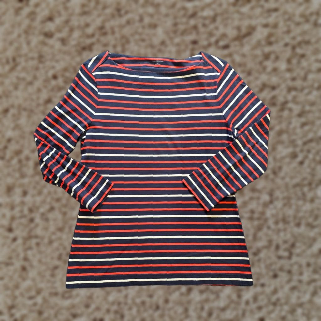 Vintage LL Bean Top Womens Size Medium Blue Red Striped Boat Neck Nautical Casual Preppy Size M / US 6-8 / IT 42-44 - 1 Thumbnail