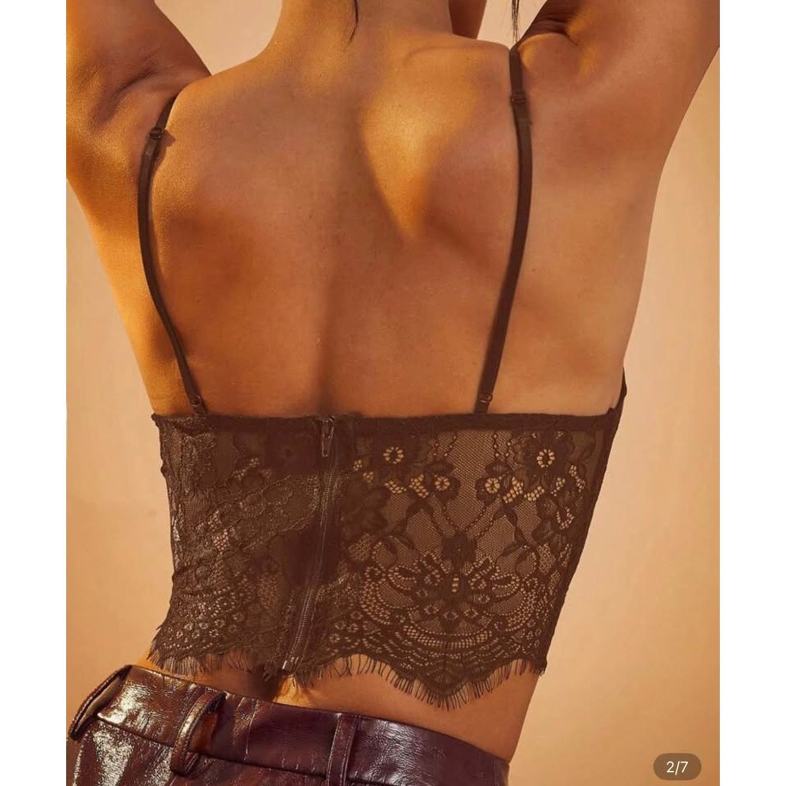 Other New PU leather brown top size S Size ONE SIZE - 2 Thumbnail