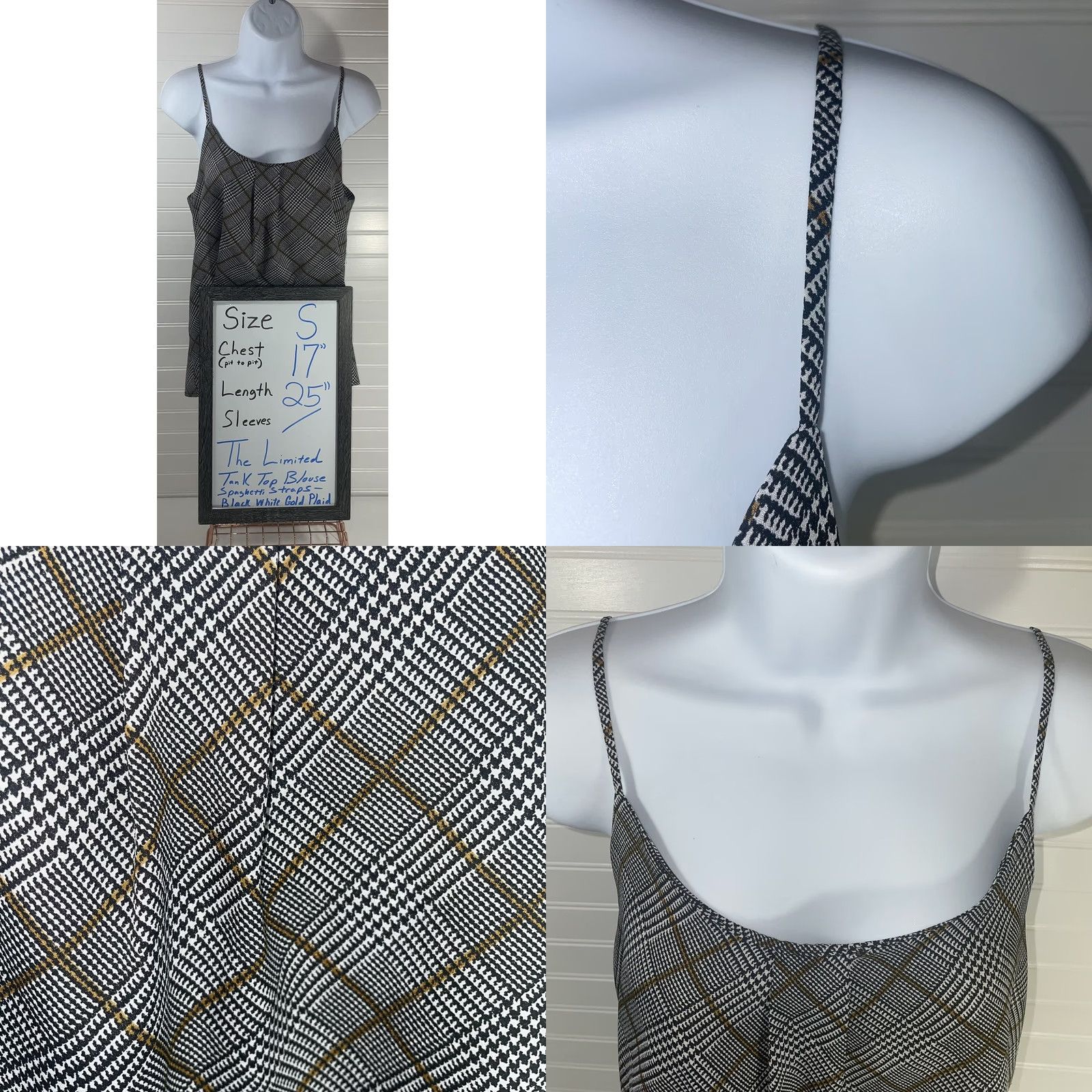 Vintage VINTAGE The Limited Tank Top Blouse Sleeveless Argyle Spaghetti Straps Black White Gold Ladies Small Womens Size S / US 4 / IT 40 - 8 Thumbnail