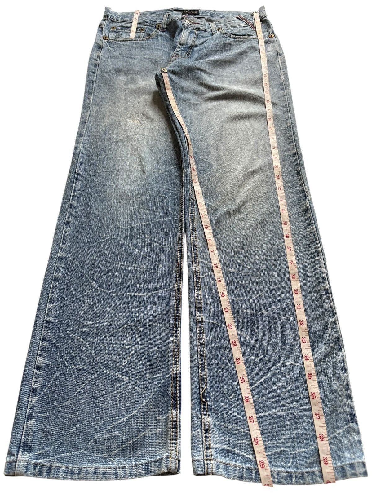 Japanese Brand Vintage Nylaus Embellished Distressed Loose Baggy Jeans Size US 32 / EU 48 - 13 Thumbnail