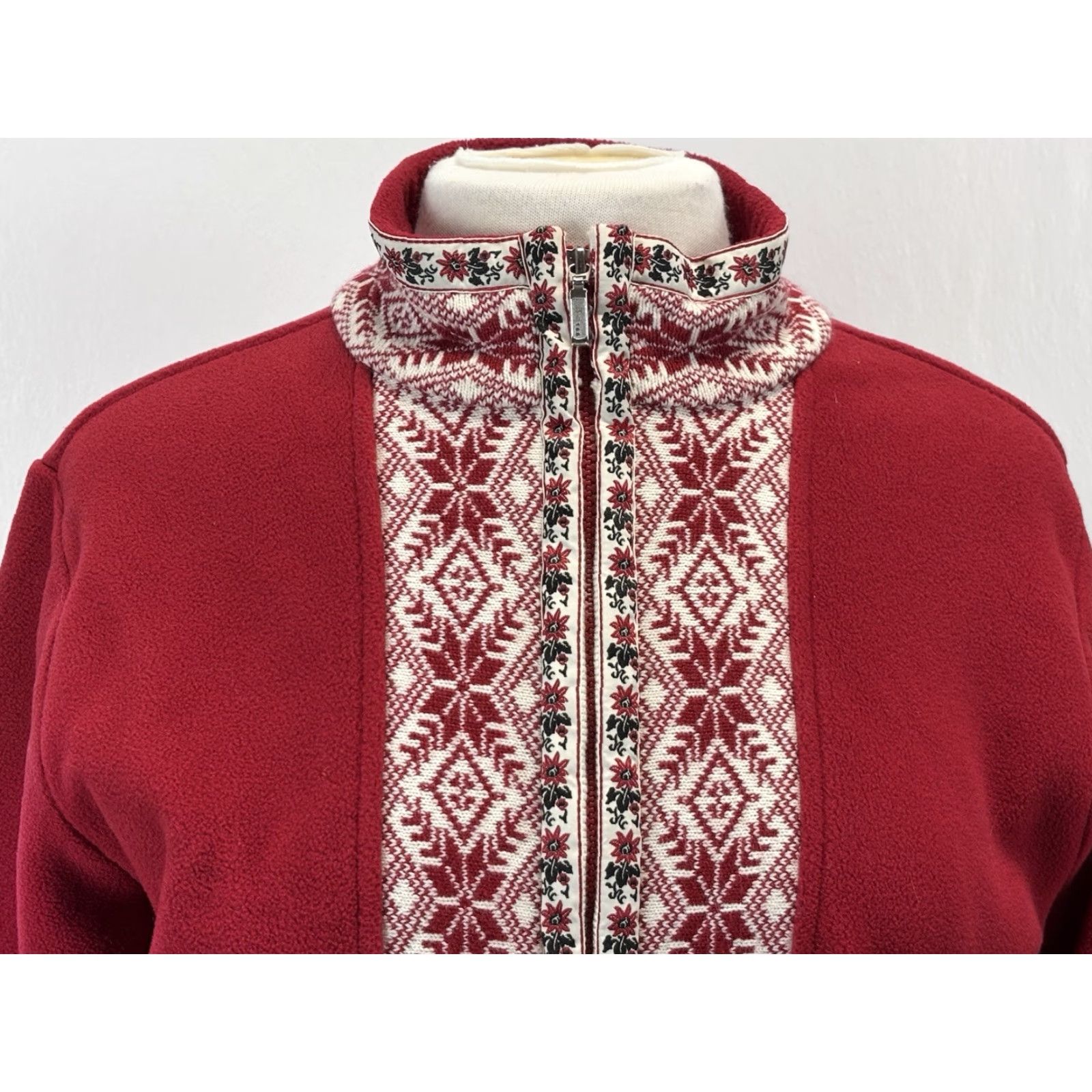 Vintage L.L. Bean Fair Isle Fleece Jacket Sz Large Women’s Red Full Zip Nordic Pockets Size L / US 10 / IT 46 - 5 Thumbnail