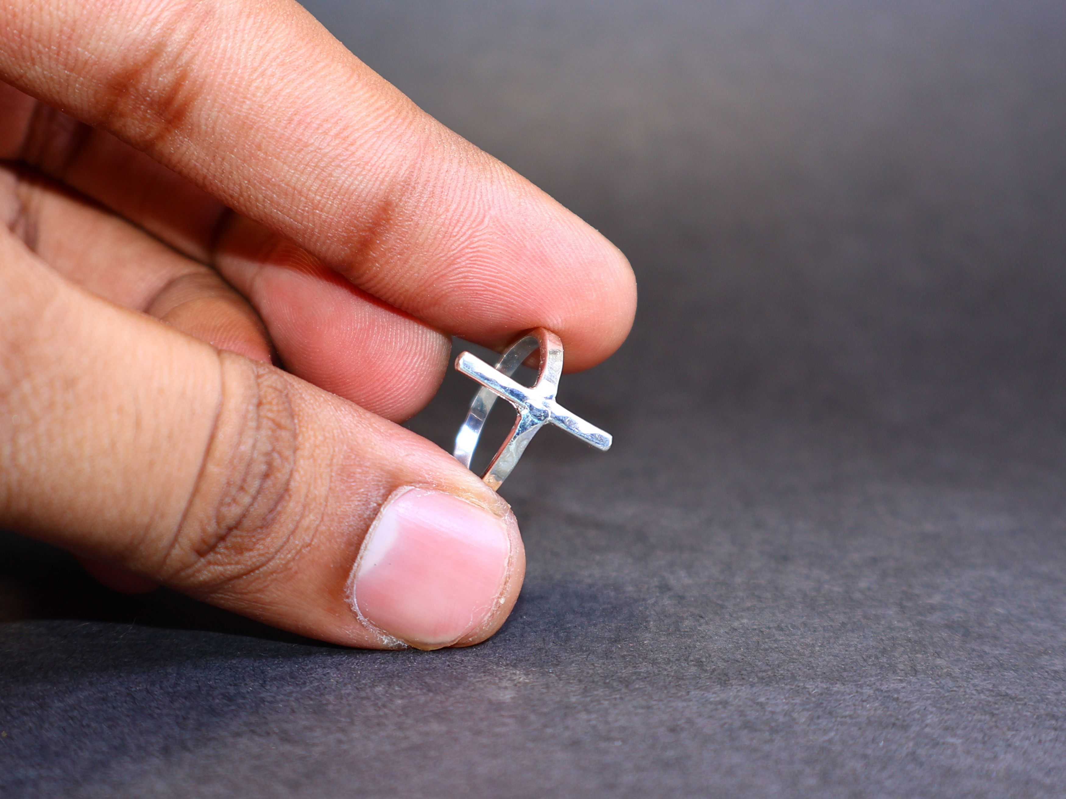 Handmade Cross Ring, 925 Sterling Silver Ring, Handmade Women Ring, Size ONE SIZE - 1 Thumbnail