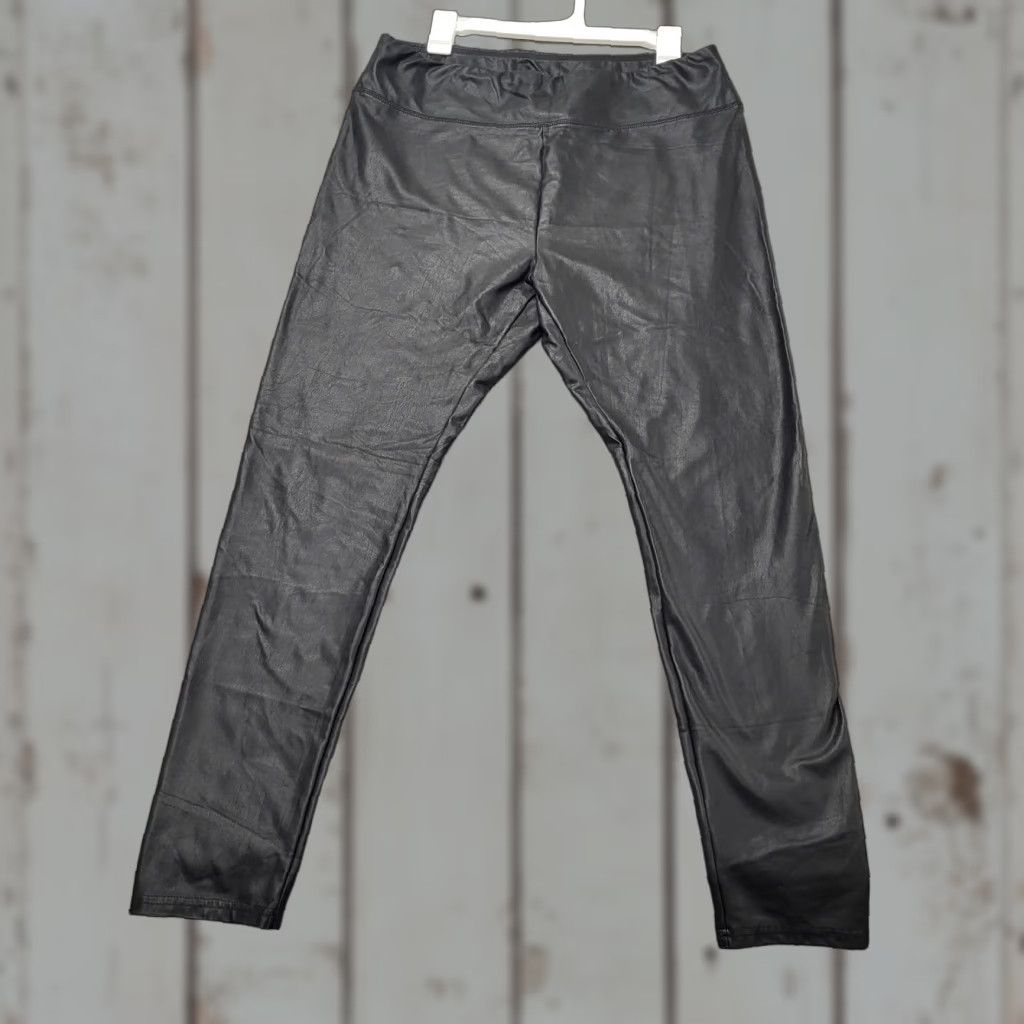 Vintage Wild Fable Pants Womens XL Black Faux Leather Skinny Leggings Elastic Waist Size 40" / US 18 - 1 Thumbnail