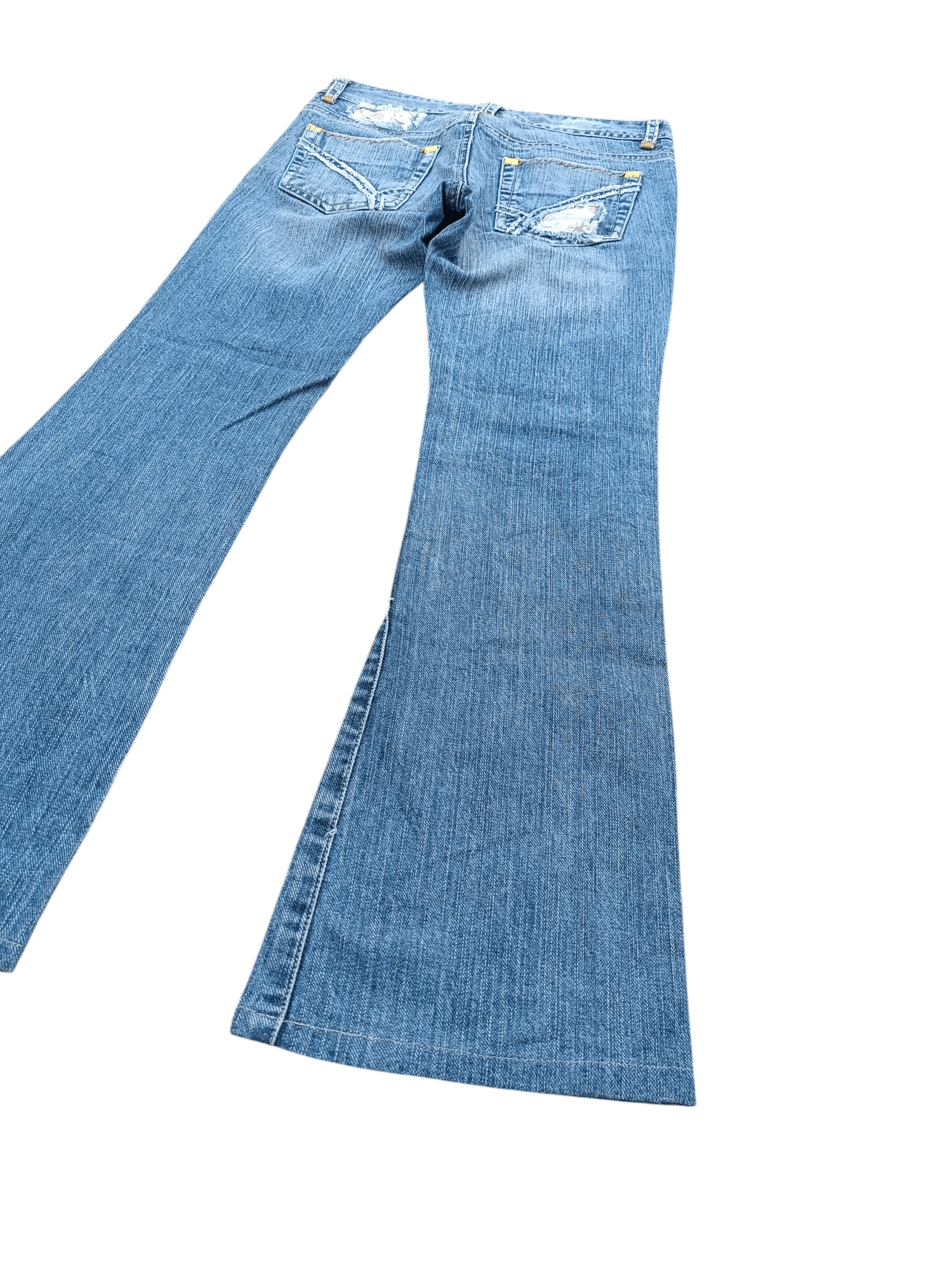 Japanese Brand FLARED ⚡️ Back Number Floral Distressed Faded Bootcut Denim Size US 30 / EU 46 - 6 Thumbnail