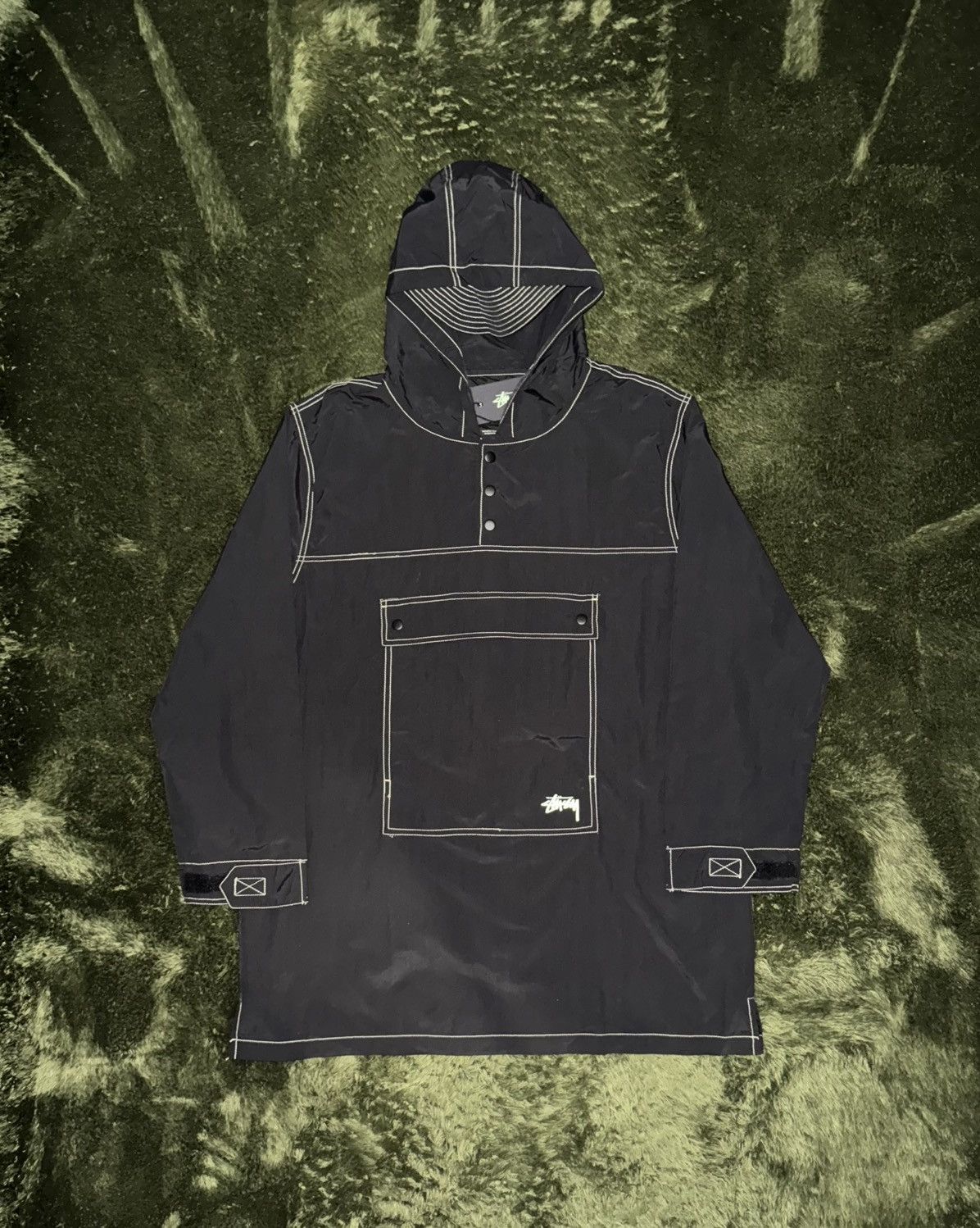 Stussy [XL] stussy stitched detail nylon hood anorak jacket black Size US XL / EU 56 / 4 - 1 Thumbnail