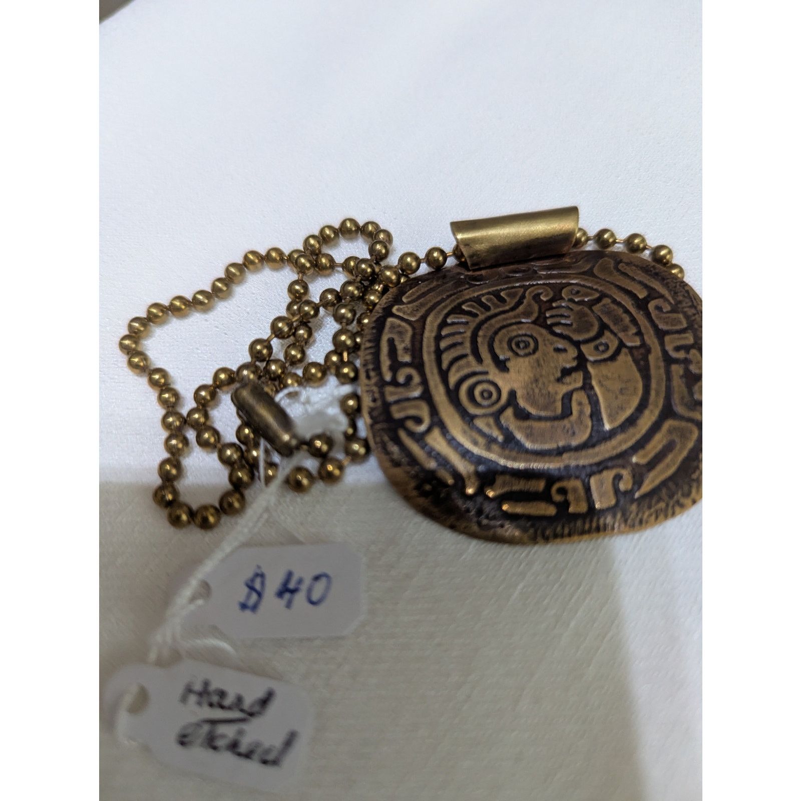 Designer Brass hand etched oxidized pendant 2 x 1.75 ball chain 17" Size ONE SIZE - 3 Thumbnail