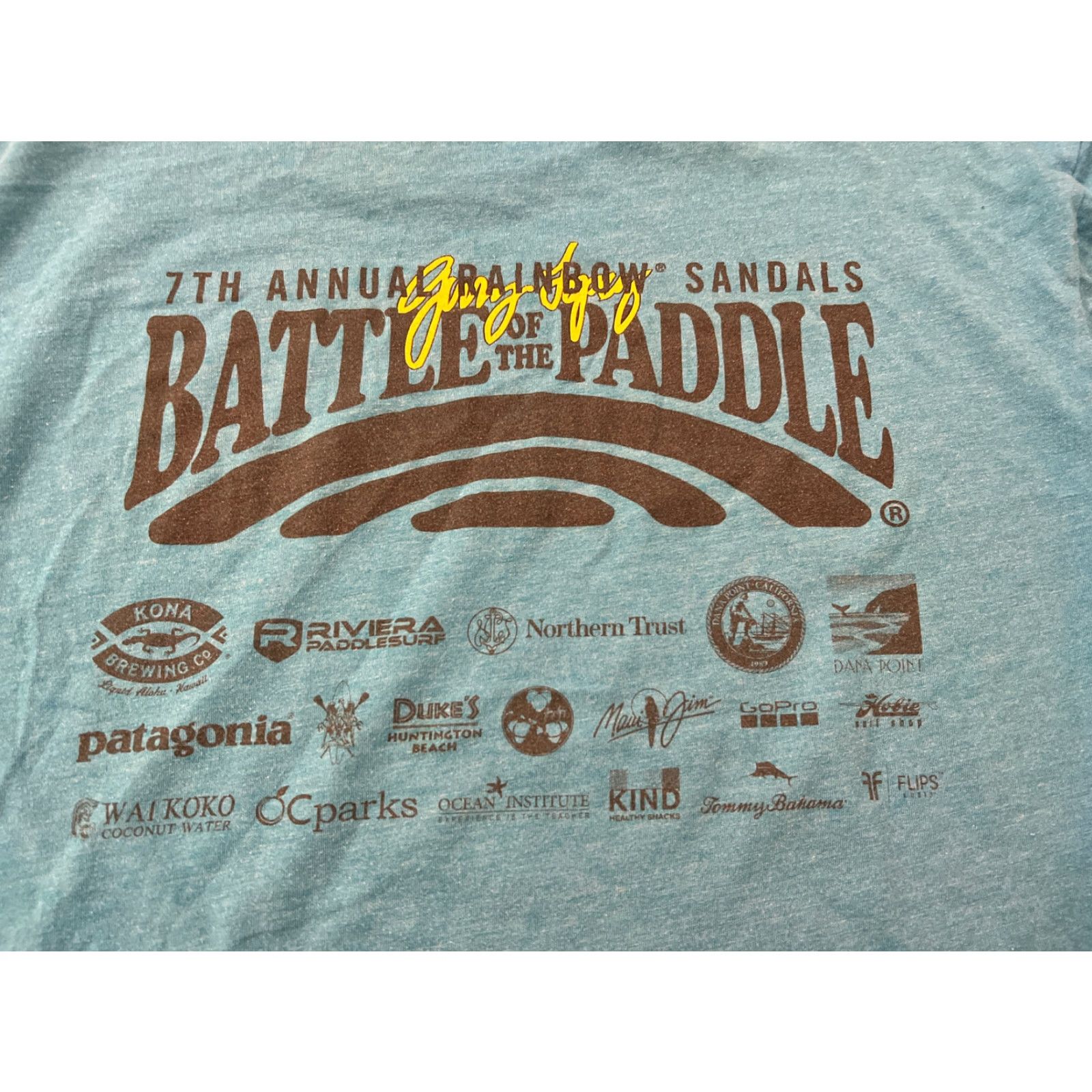 Next Level VINTAGE Next Level Shirt Mens L Blue 7th Annual Rainbow Sandals Battle of the Paddle Gerry Lopez Canoe Paddles Logo Graphic T-Shirt Size US L / EU 52-54 / 3 - 7 Thumbnail