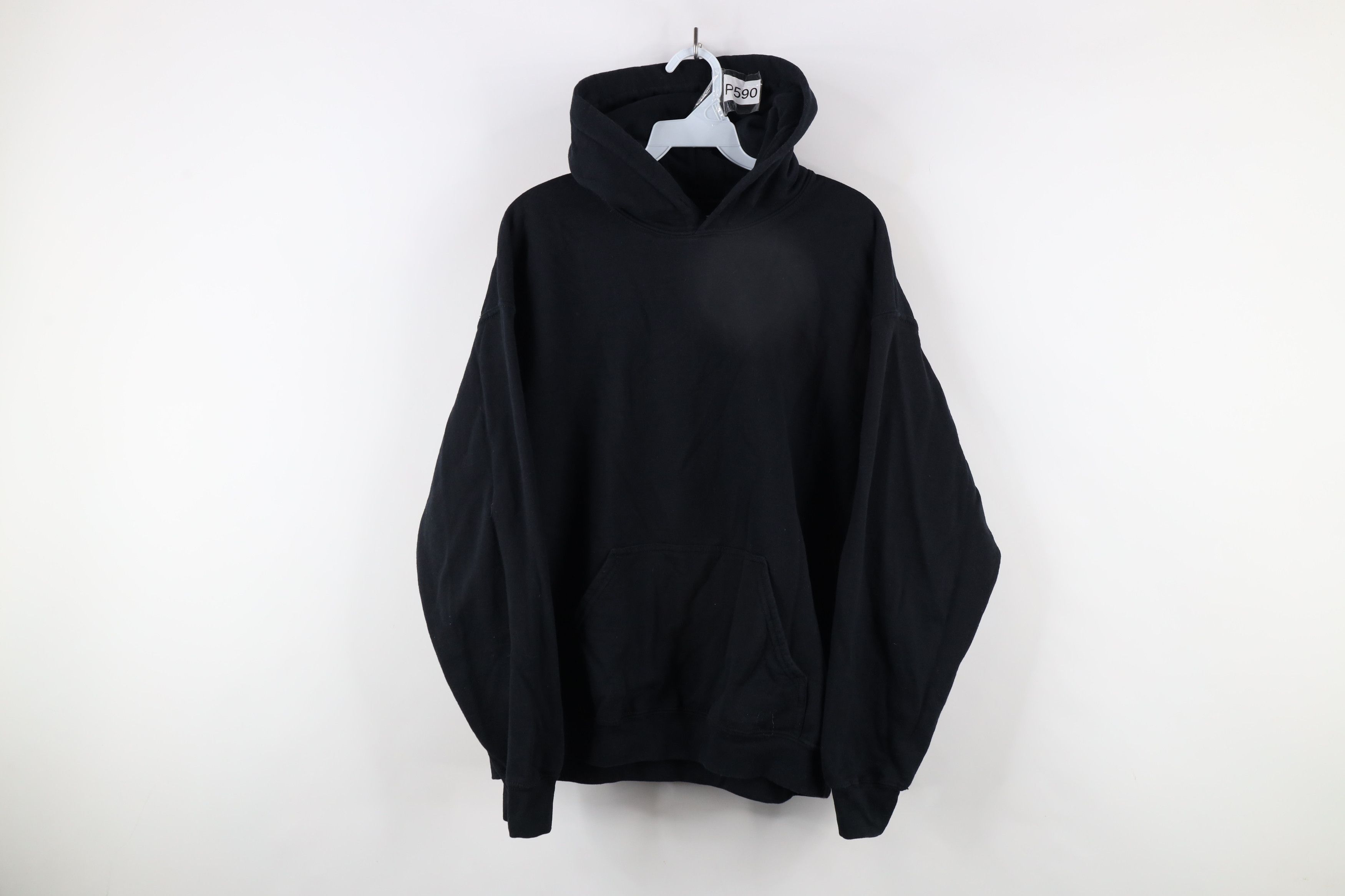 Vintage Vintage 90s Streetwear Faded Blank Hoodie Sweatshirt Black Size US L / EU 52-54 / 3 - 1 Thumbnail
