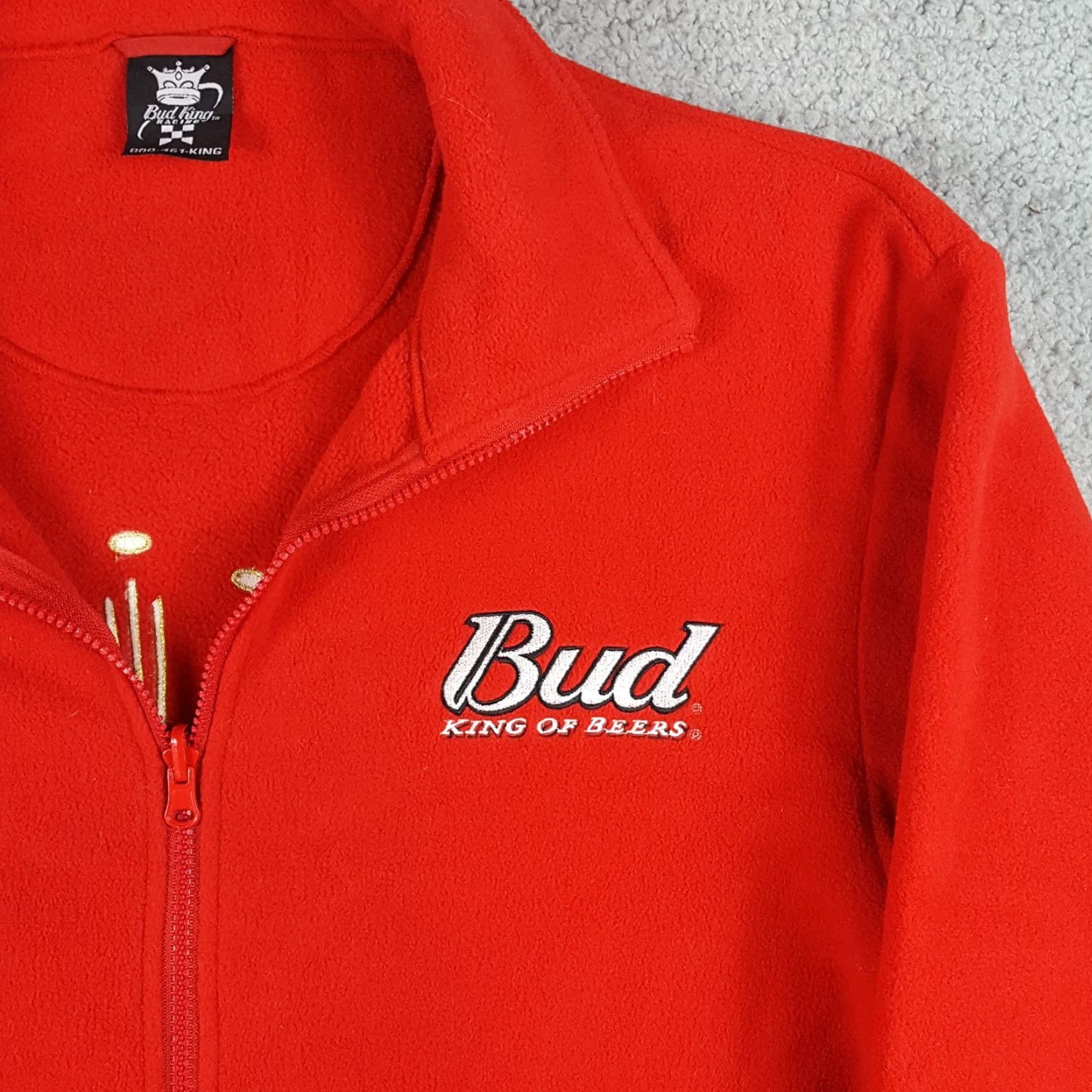 Budweiser VINTAGE Budweiser Racing NASCAR Fleece Full Zip Up Mens L Windbreaker Jacket Red 90s 00s Y2K Racing Logo Embroidered Zip Short URL Size US L / EU 52-54 / 3 - 3 Thumbnail