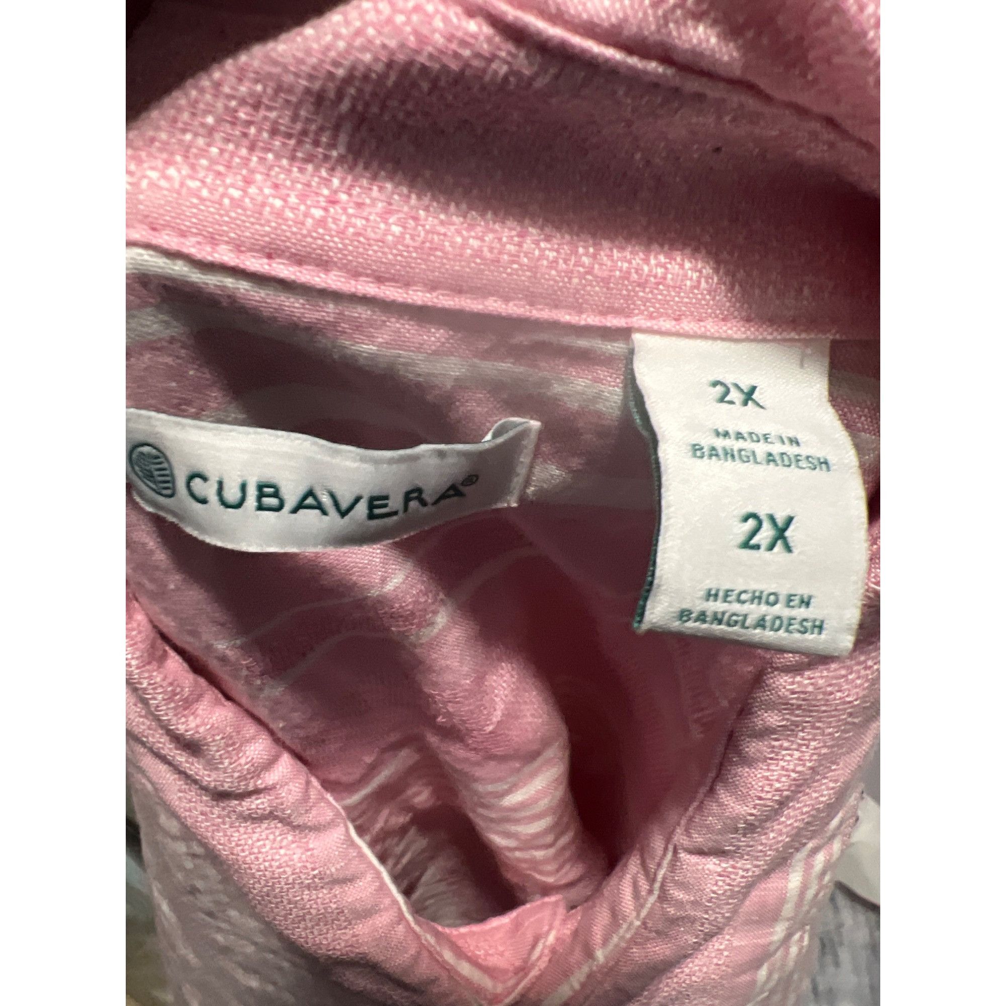 Cubavera Cubavera Mens 2X Pink & White Striped Linen Cotton Short Sle Size US XXL / EU 58 / 5 - 4 Thumbnail