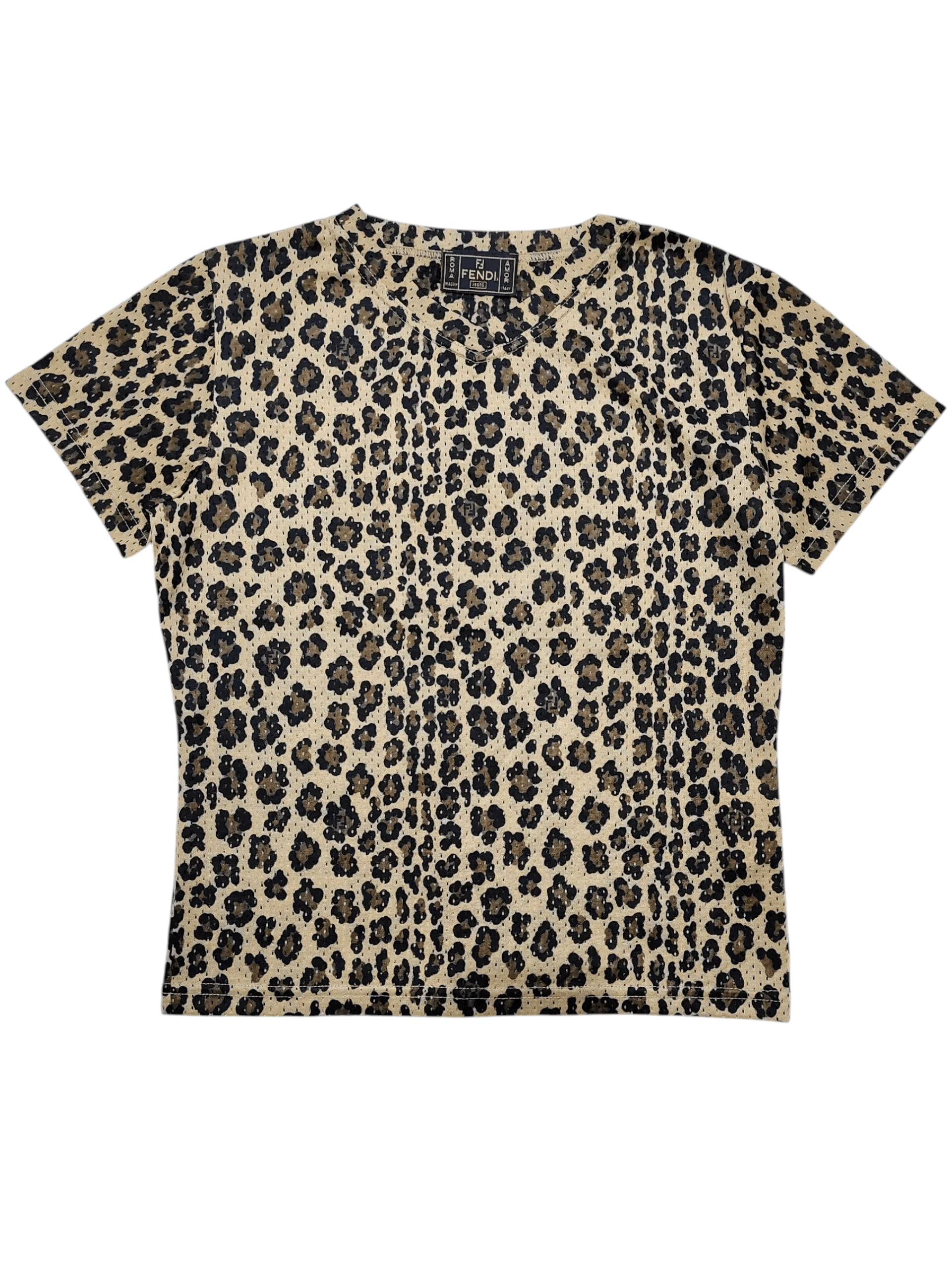 90s FENDI🔥Y2K Leopard Animal Print Micro Perforated Top