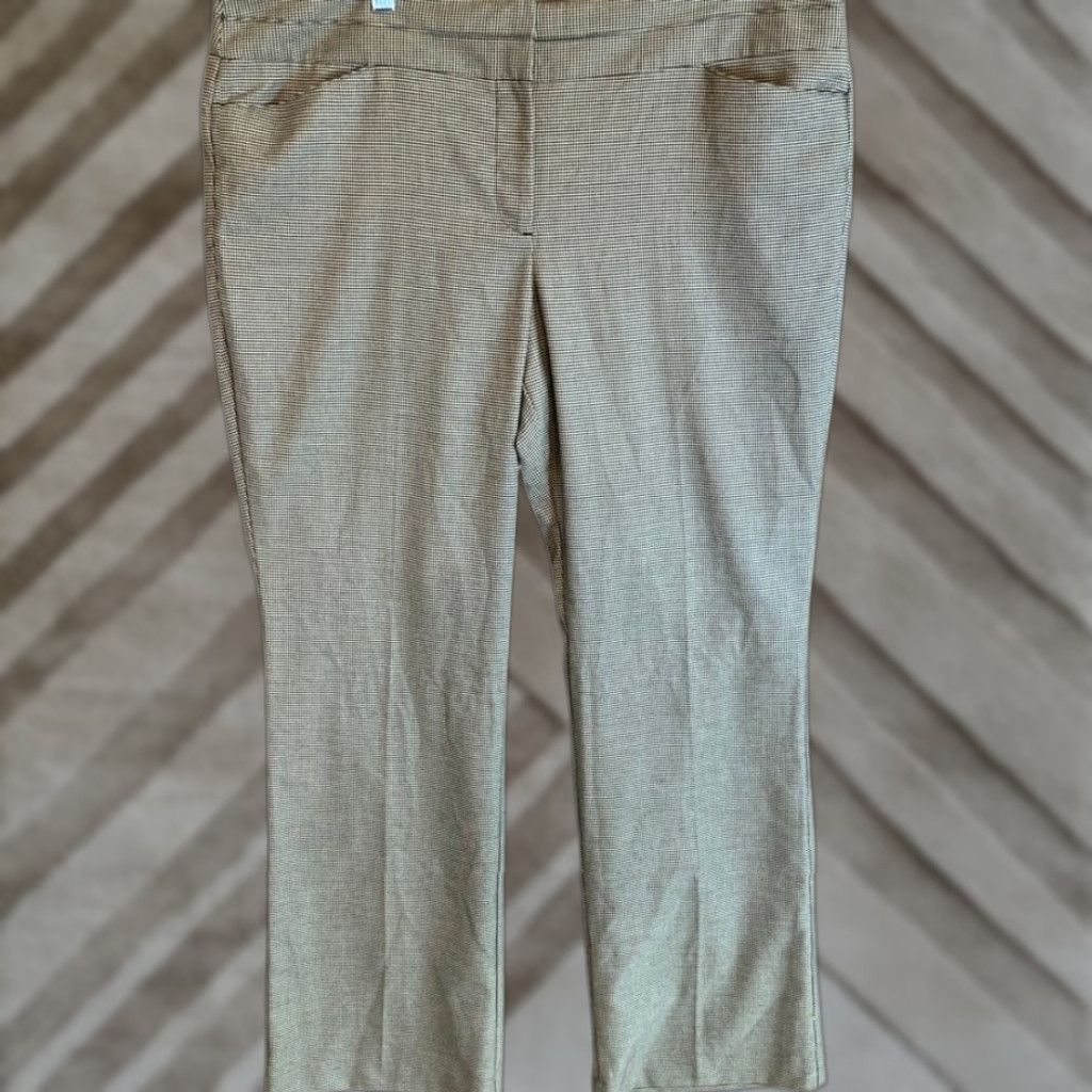 VINTAGE Ann Taylor LOFT Women Pants Black Houndstooth High Rise Original Stretch 16 Tan Black Houndstooth Pants Women's Plus Size 16