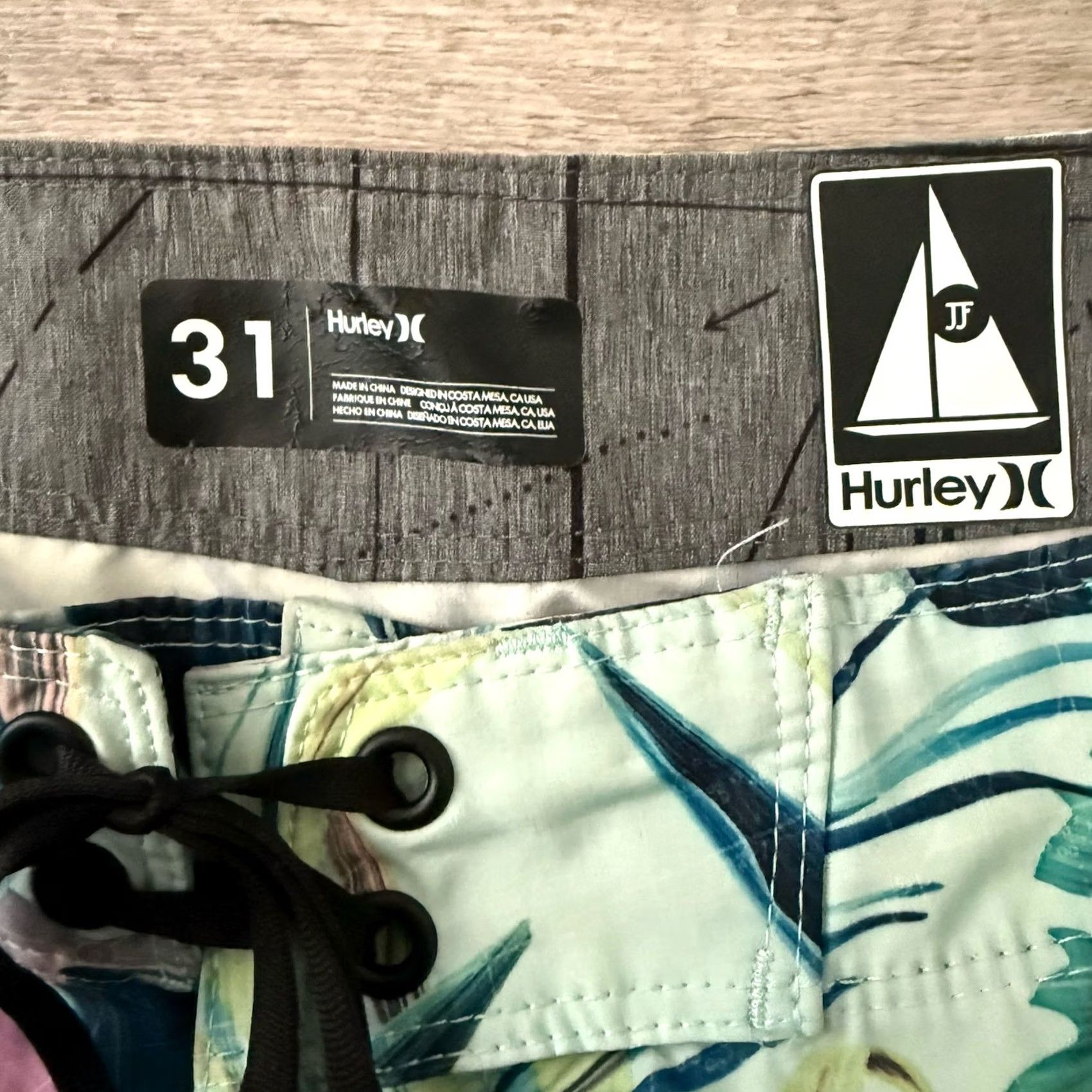 Hurley Hurley Phantom Board Shorts Mens 31 Blue Green Floral Drawstring Zip Pocket Faux-Fly Quick Dry Beach Surf Size US 31 - 2 Thumbnail