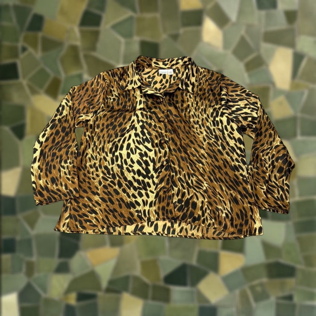 Vintage Frederick's of Hollywood Shirt Womens Large Brown Animal Print Button Up Size L / US 10 / IT 46 - 1 Thumbnail