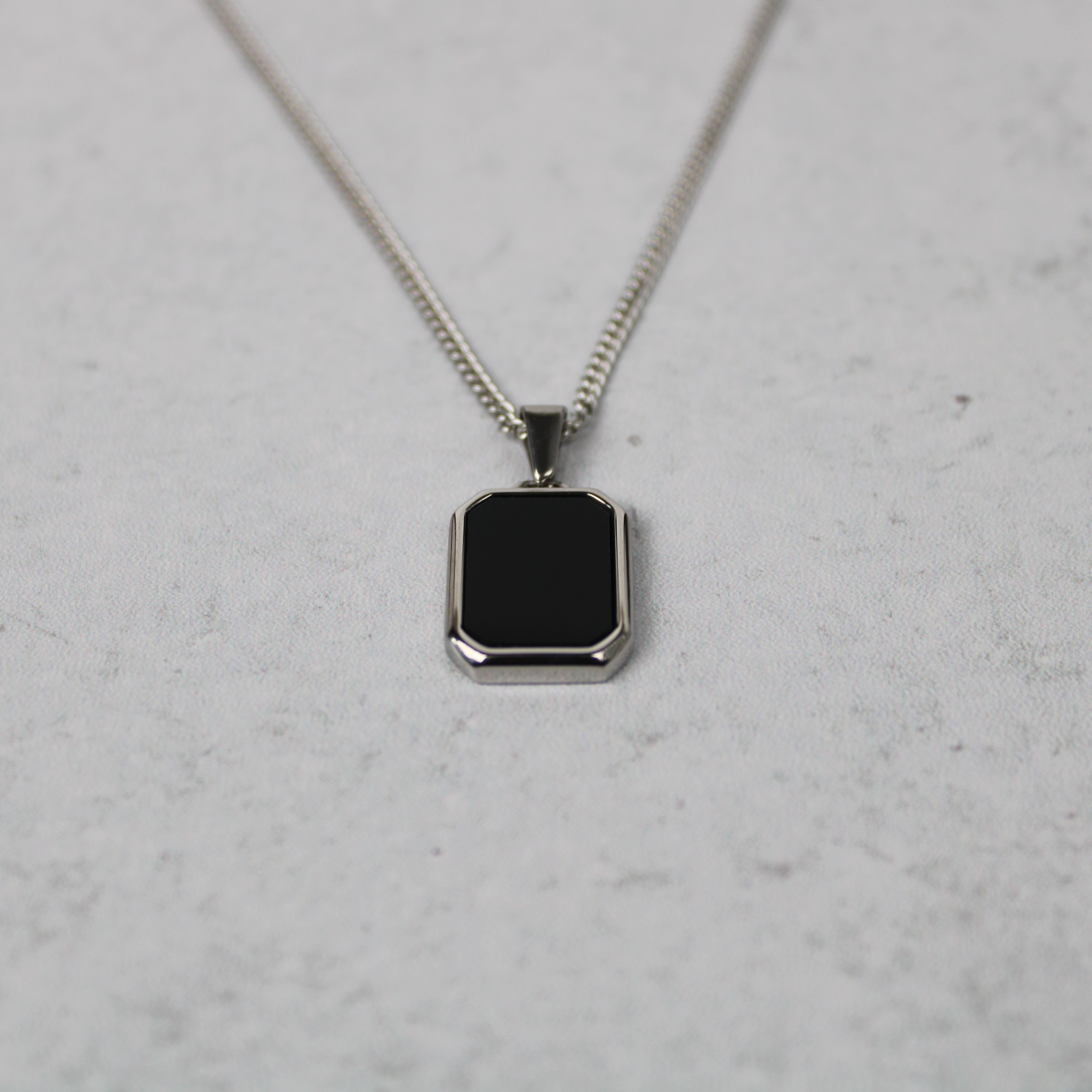 Jewelry Silver Onyx Pendant Chain Necklace Size ONE SIZE - 4 Thumbnail
