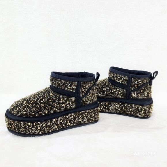 Other Ego Flashy Platform Ankle Boots Black w/ Gold Rhinestones Size US 8 / IT 38 - 5 Thumbnail