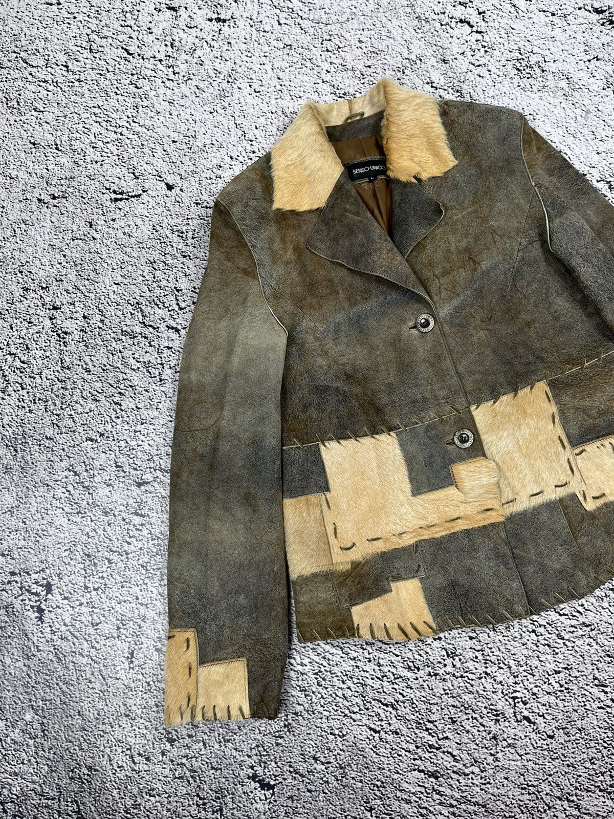 Japanese Brand Vintage Patchwork Suede Cowhide Fur Collar Jacket Size L / US 10 / IT 46 - 2 Thumbnail
