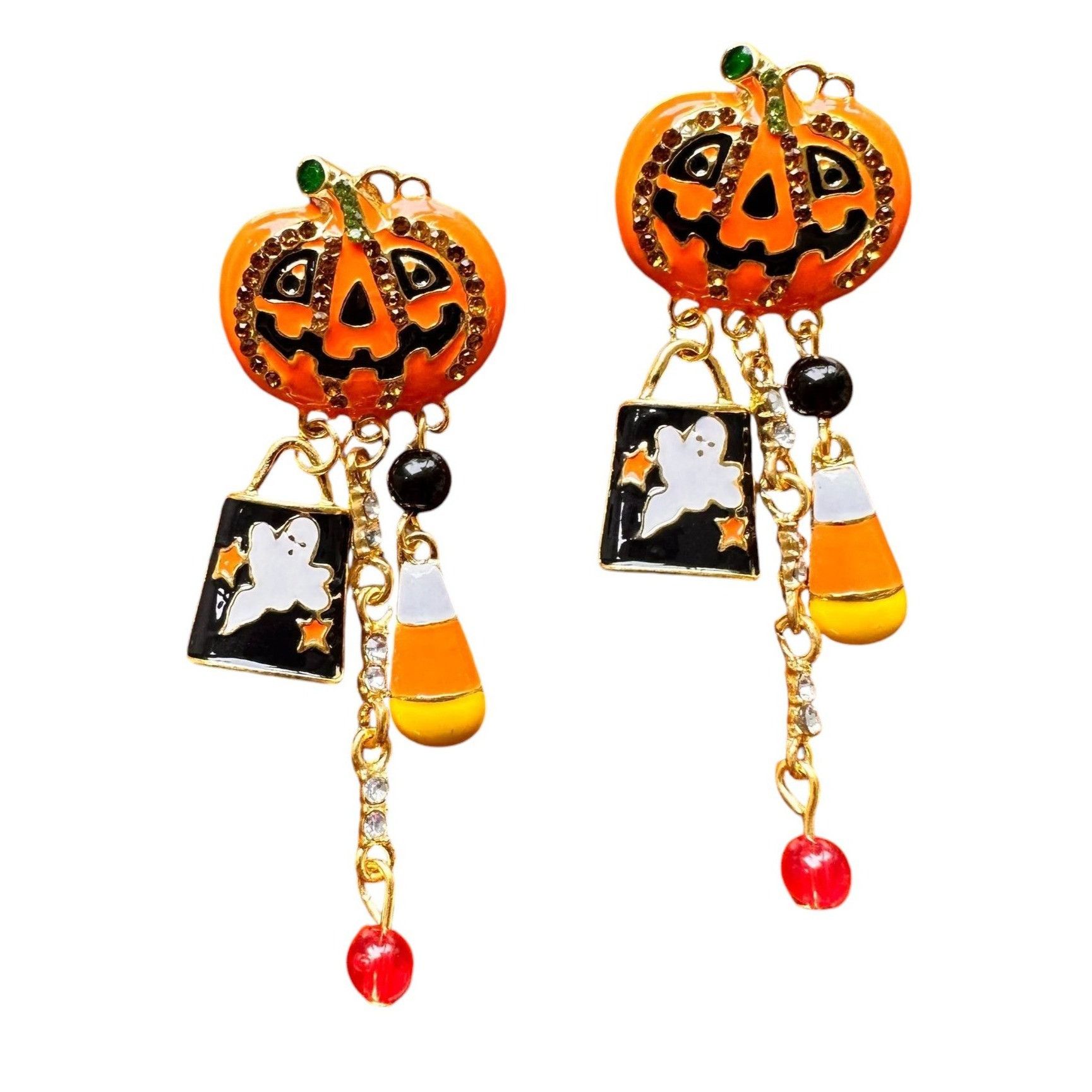 Handmade Halloween Earrings New Jack O Lantern Candy Corn Ghost Beads Size ONE SIZE - 3 Thumbnail