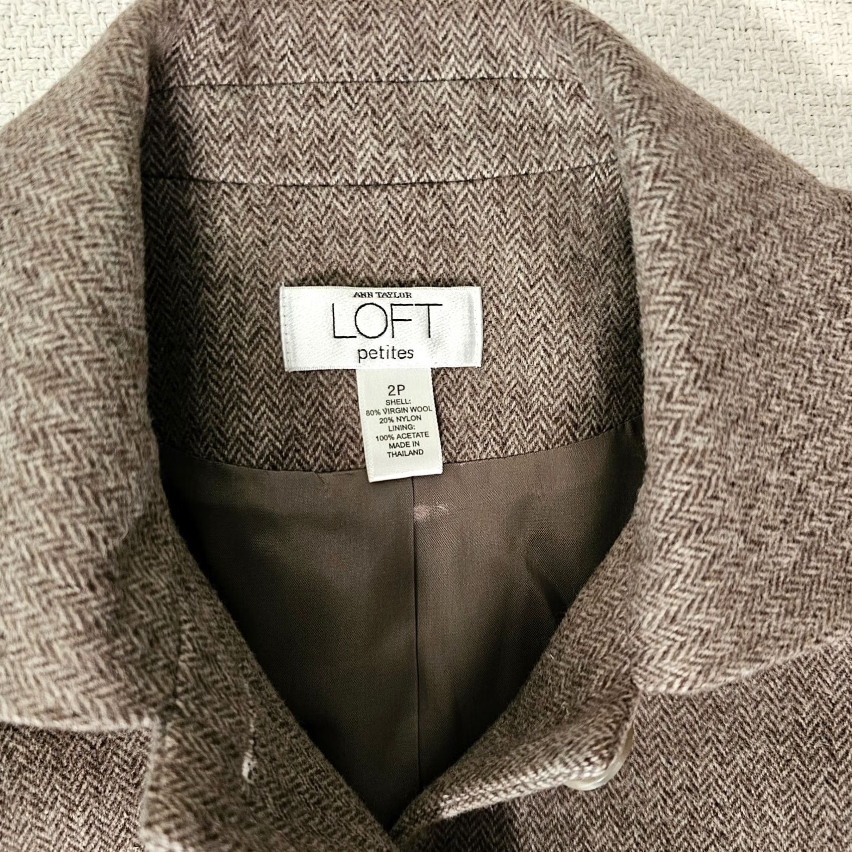 Ann Taylor VINTAGE Ann Taylor Loft Blazer Jacket Wool Brown 2P Petite Women Size XS / US 0-2 / IT 36-38 - 6 Thumbnail