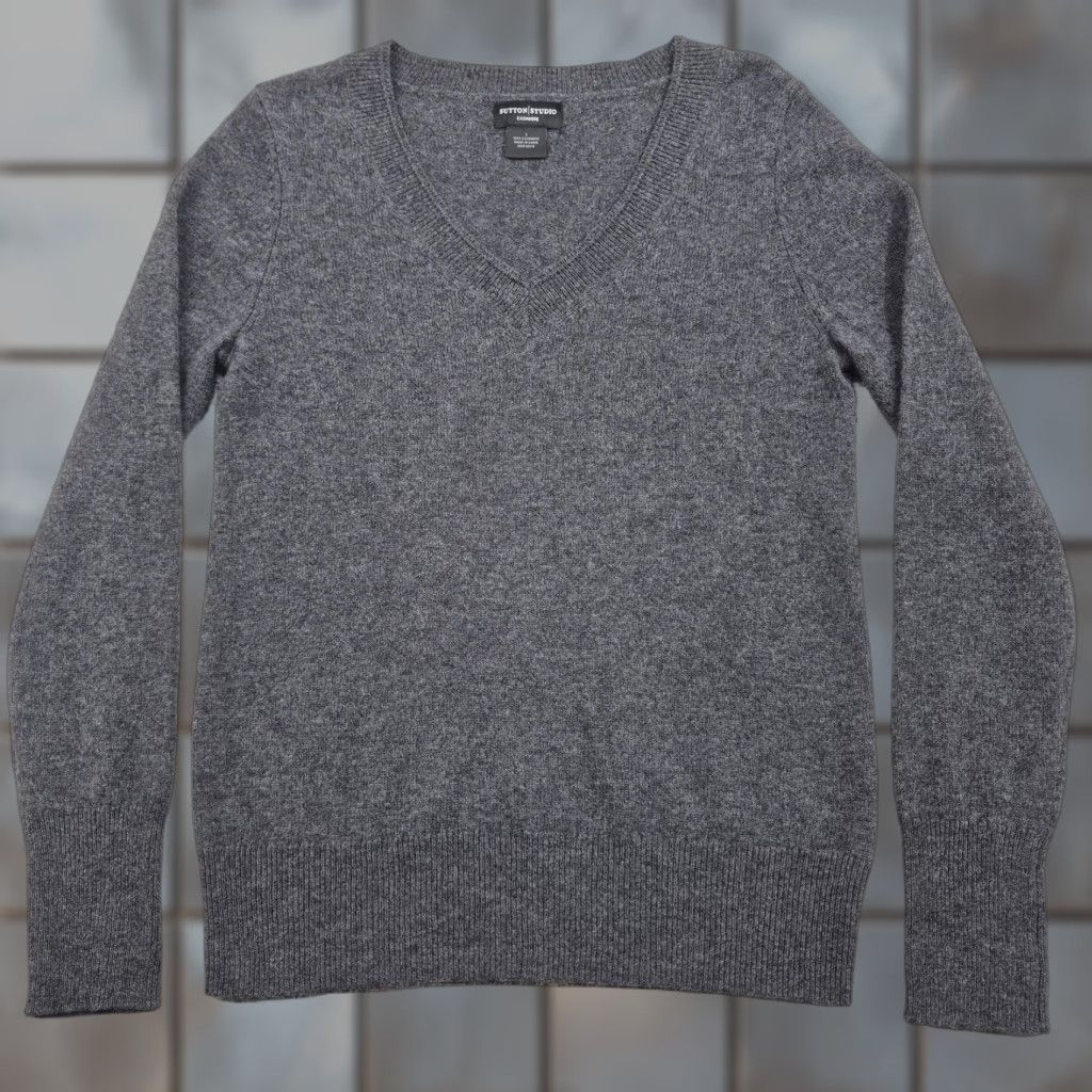 Vintage Sutton Studio Sweater Womens Small Gray 100% Cashmere V Neck Knit Pullover Size S / US 4 / IT 40 - 1 Thumbnail
