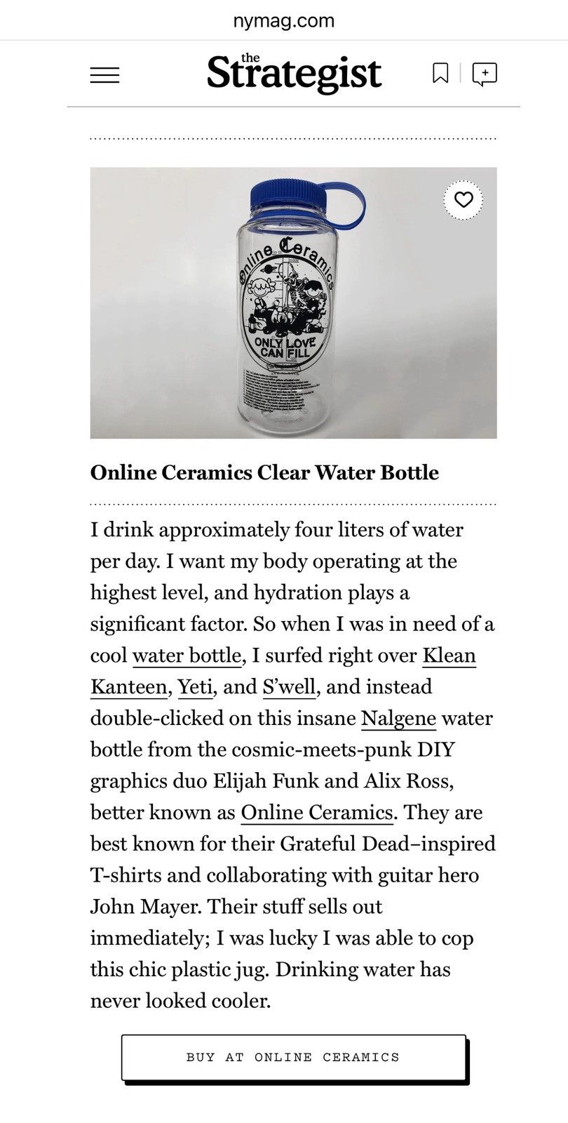 Online Ceramics Nalgene® ONLY LOVE CAN FiLL water bottle tee Made in USA Size US XL / EU 56 / 4 - 14 Thumbnail