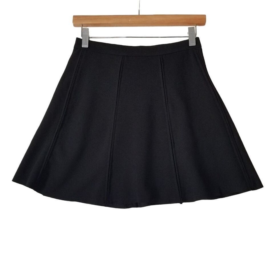 Nordstrom Monteau | Women’s Mini Skater A-line Ribbed Black Skirt Size 30" / US 8 / IT 44 - 9 Thumbnail